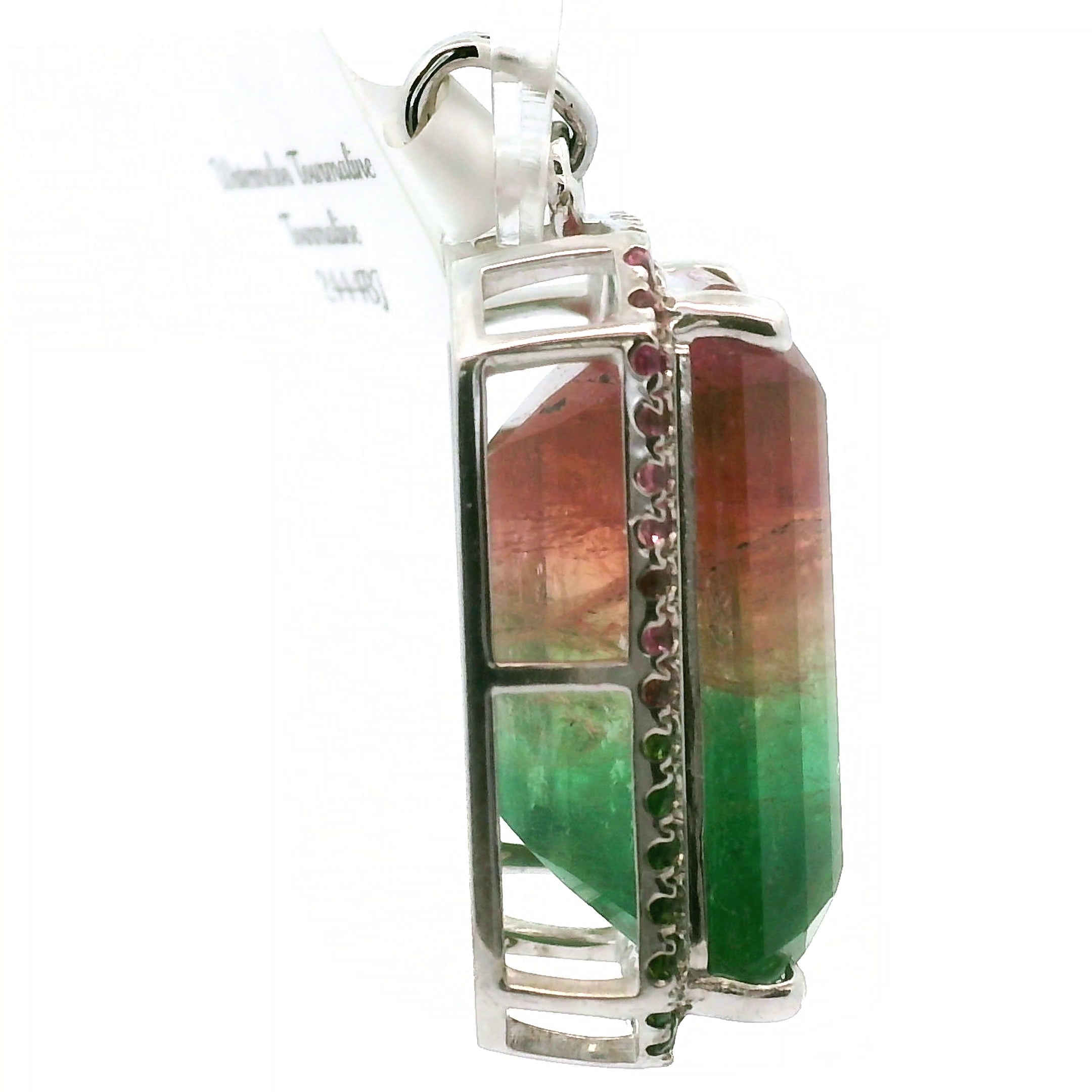 Watermelon Tourmaline Pavé Pendant and Ring Set .925 Silver for Meditation, Relationships and Happiness