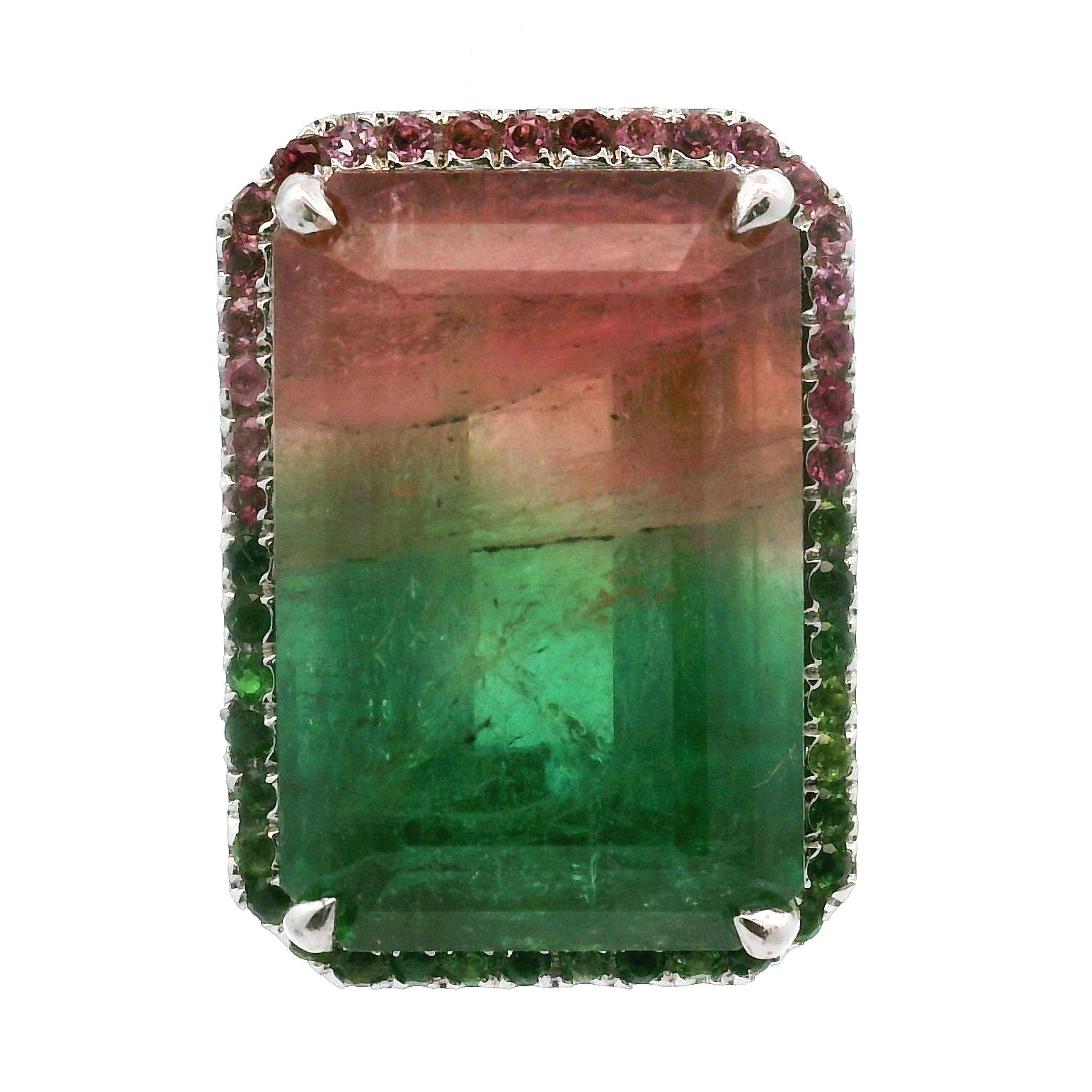 Watermelon Tourmaline Pavé Pendant and Ring Set .925 Silver for Meditation, Relationships and Happiness