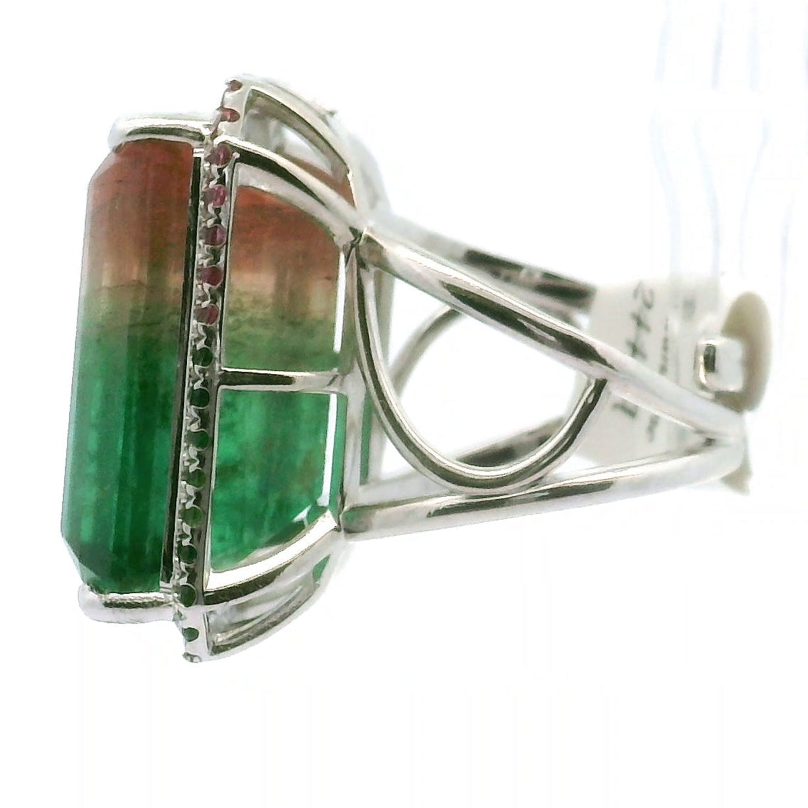 Watermelon Tourmaline Pavé Pendant and Ring Set .925 Silver for Meditation, Relationships and Happiness