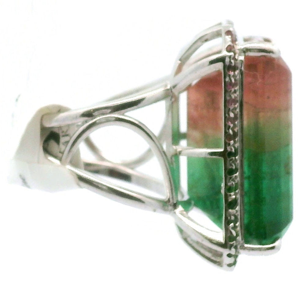 Watermelon Tourmaline Pavé Pendant and Ring Set .925 Silver for Meditation, Relationships and Happiness