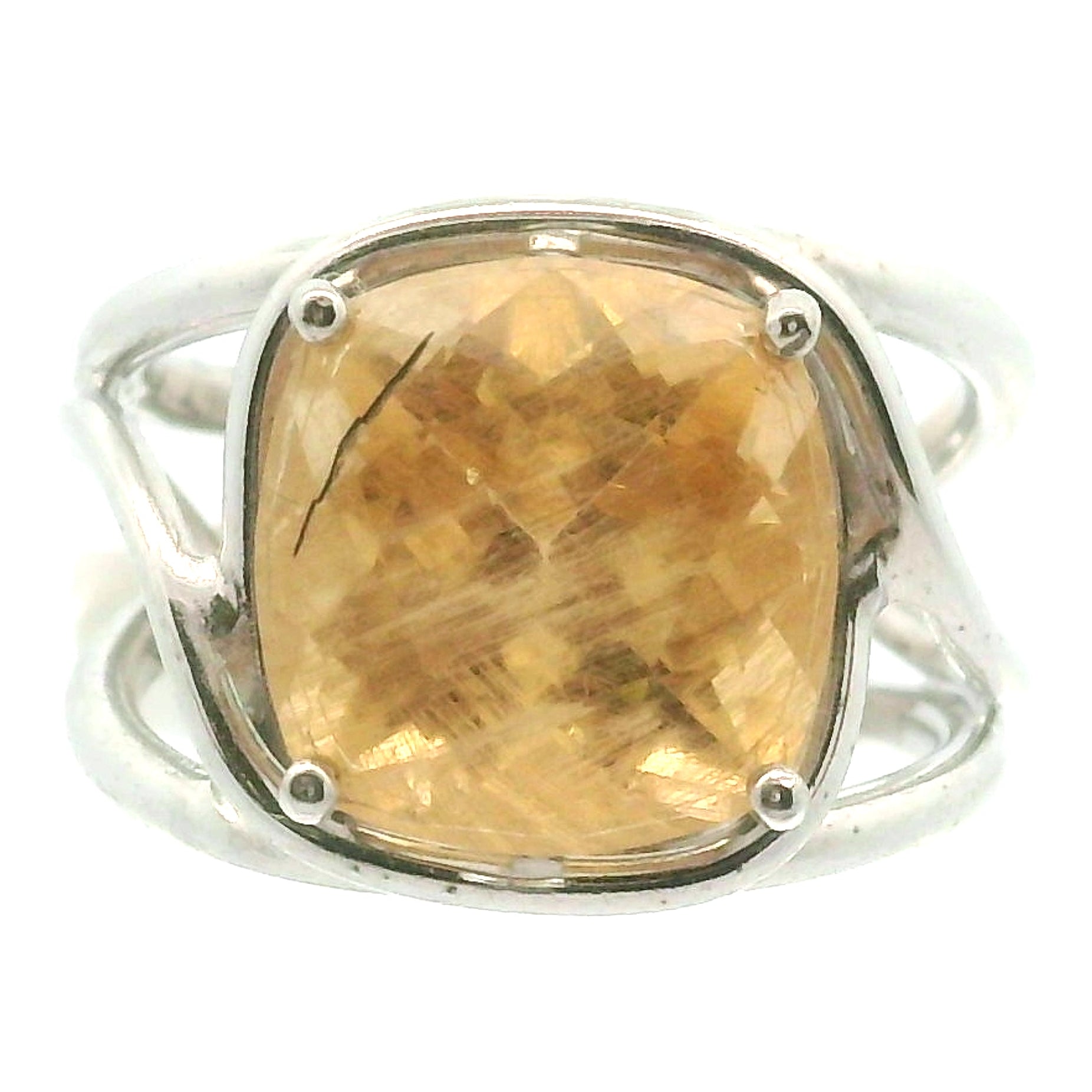 Danburite Faceted Cuff Ring .925 Silver for Connection with Higher Realms, Peace and Self Acceptance