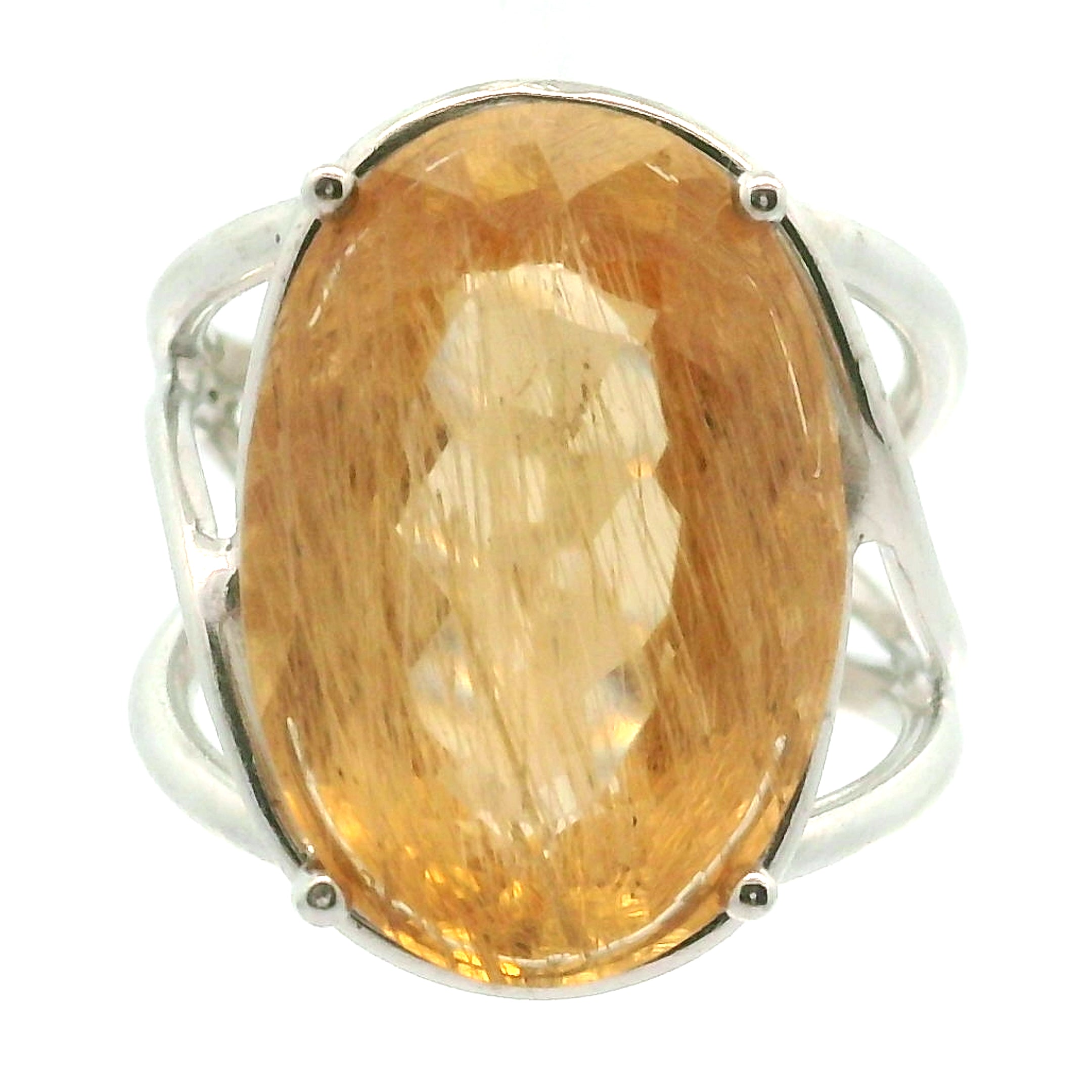 Danburite Faceted Cuff Ring .925 Silver for Connection with Higher Realms, Peace and Self Acceptance