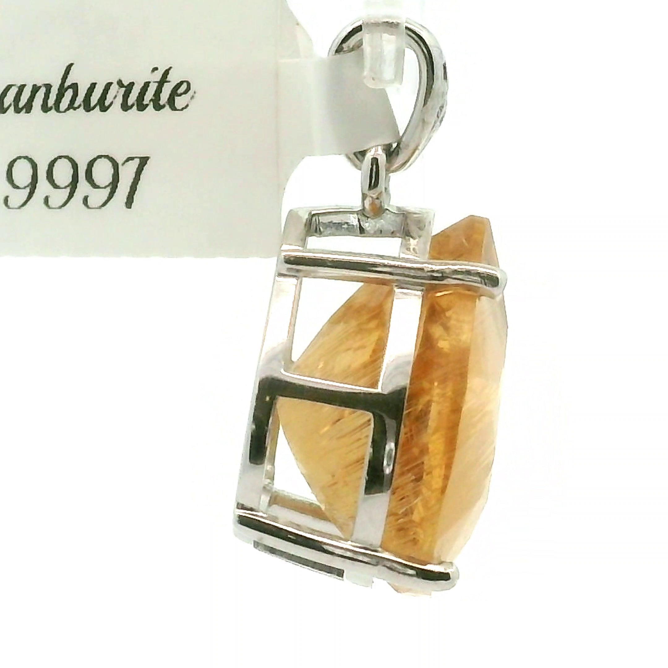 Rutilated Champagne Danburite Pendant .925 Silver for Connection with Higher Realms, Peace and Self Acceptance