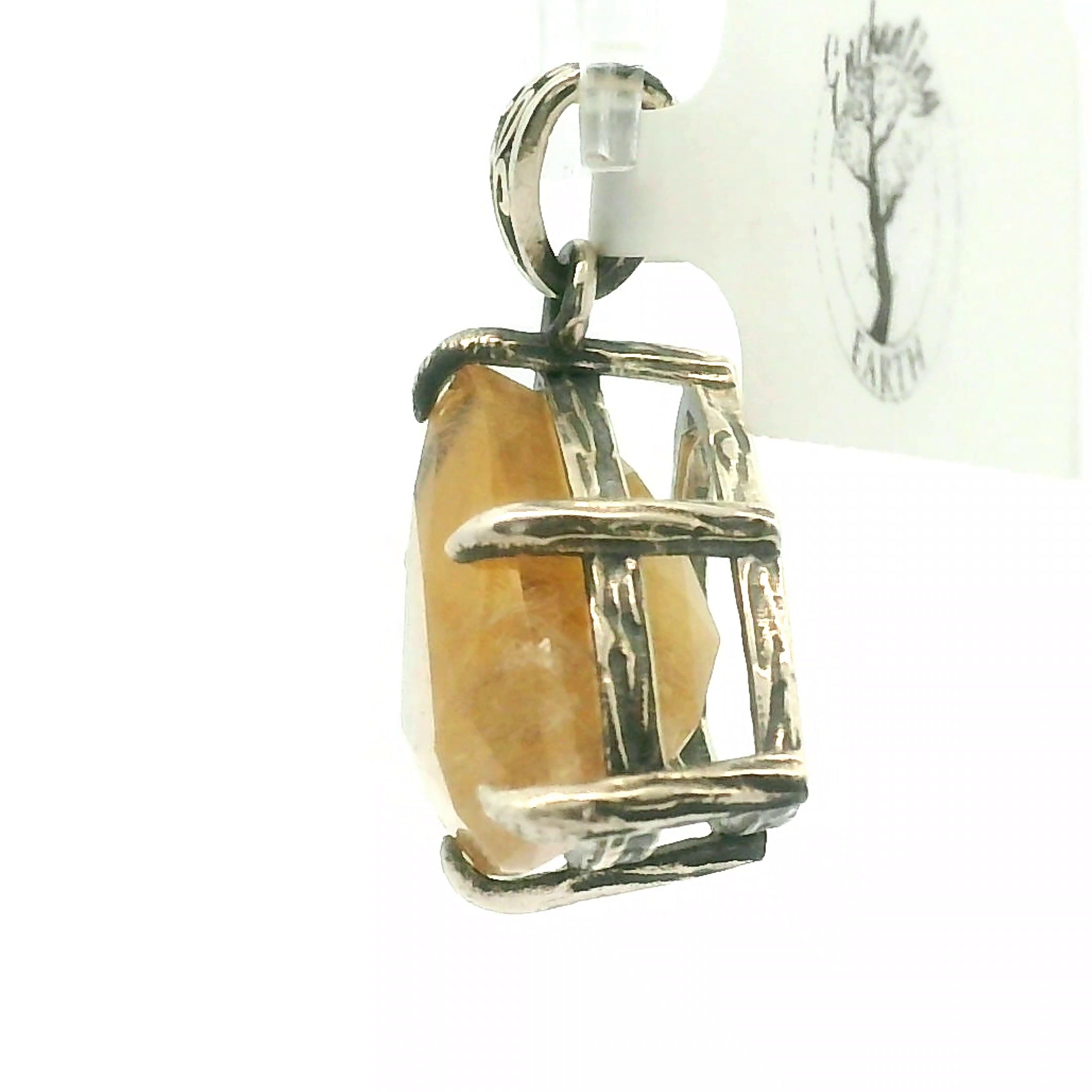Rutilated Champagne Danburite Bad Witch Pendant .925 Silver for Connection with Higher Realms, Peace and Self Acceptance