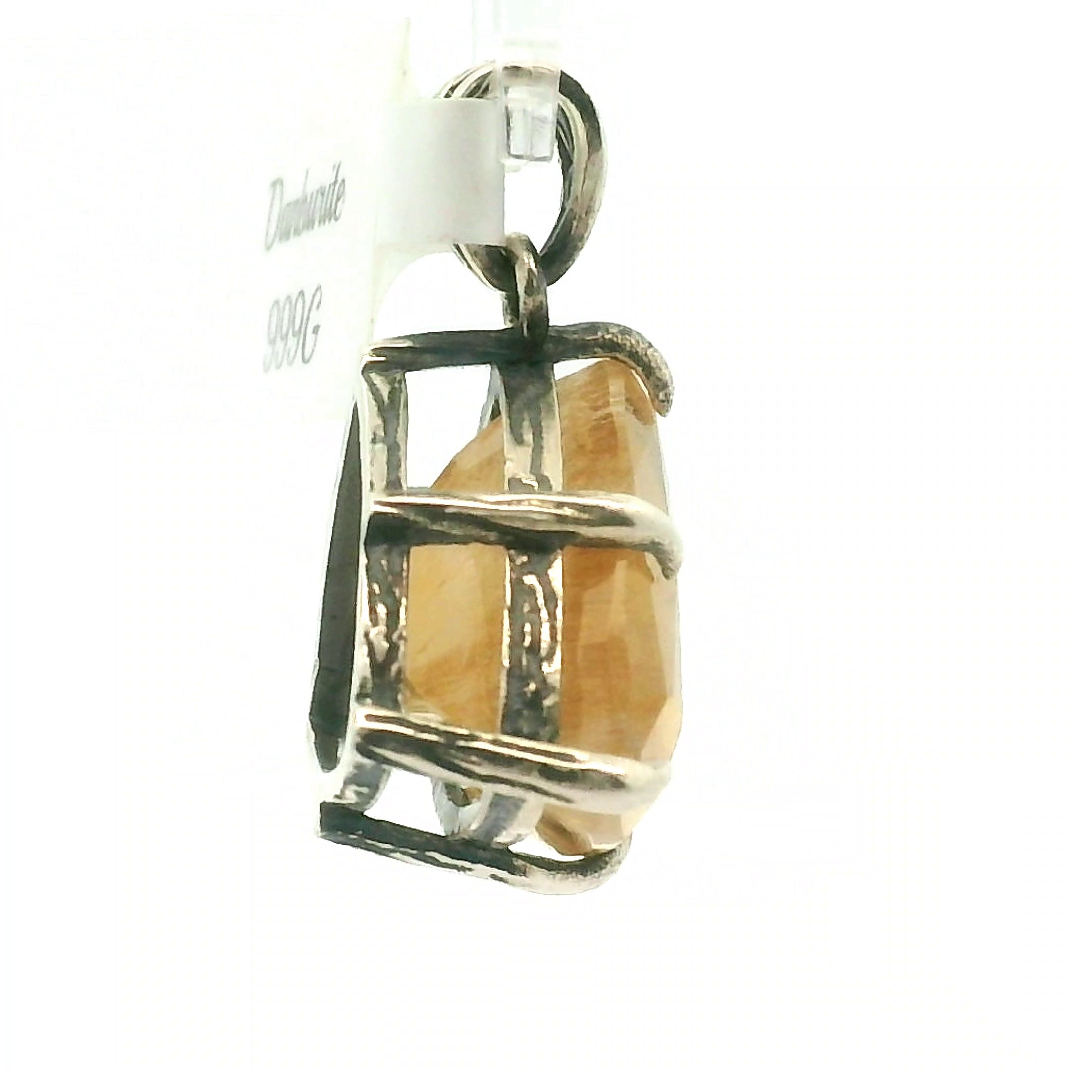 Rutilated Champagne Danburite Bad Witch Pendant .925 Silver for Connection with Higher Realms, Peace and Self Acceptance
