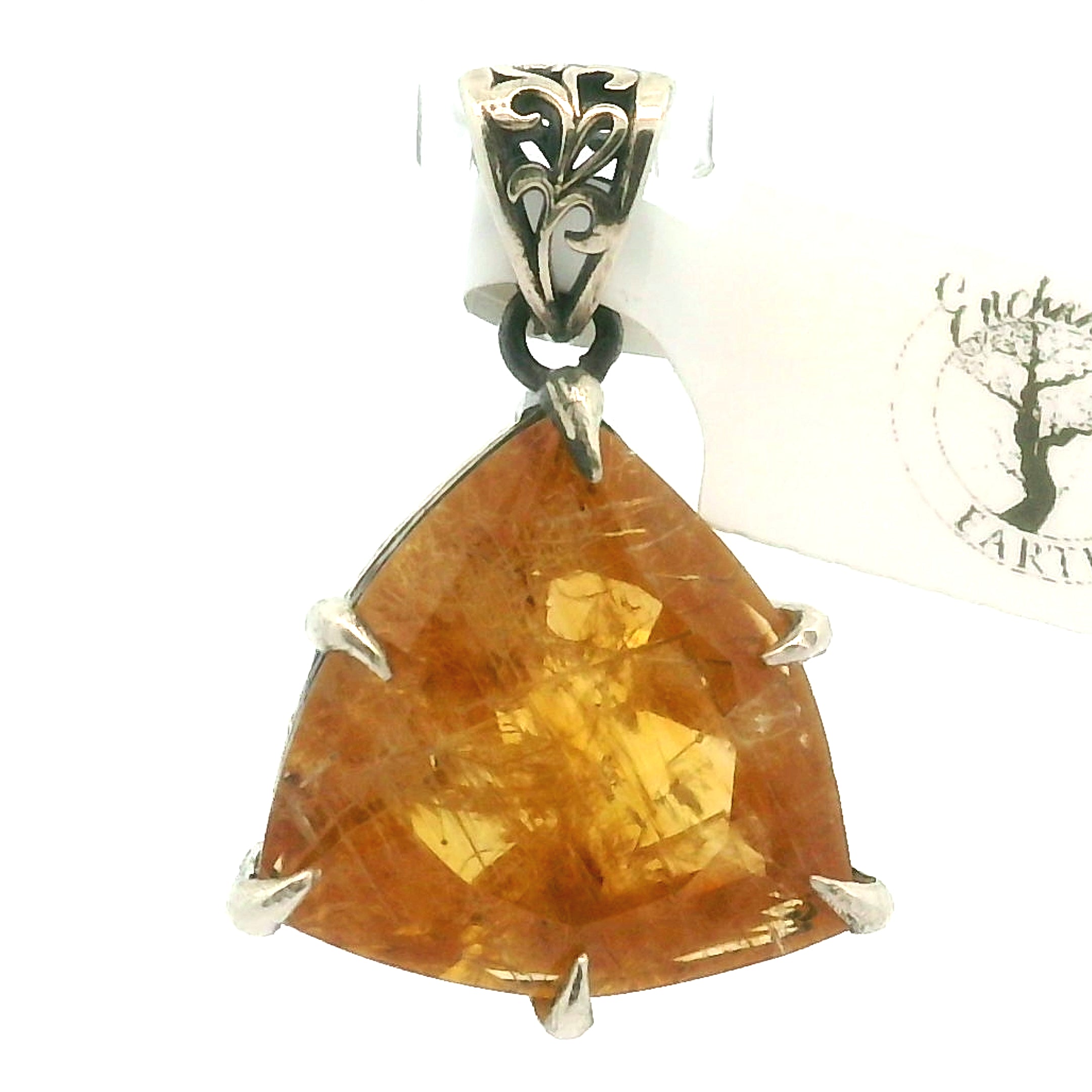 Rutilated Champagne Danburite Bad Witch Pendant .925 Silver for Connection with Higher Realms, Peace and Self Acceptance