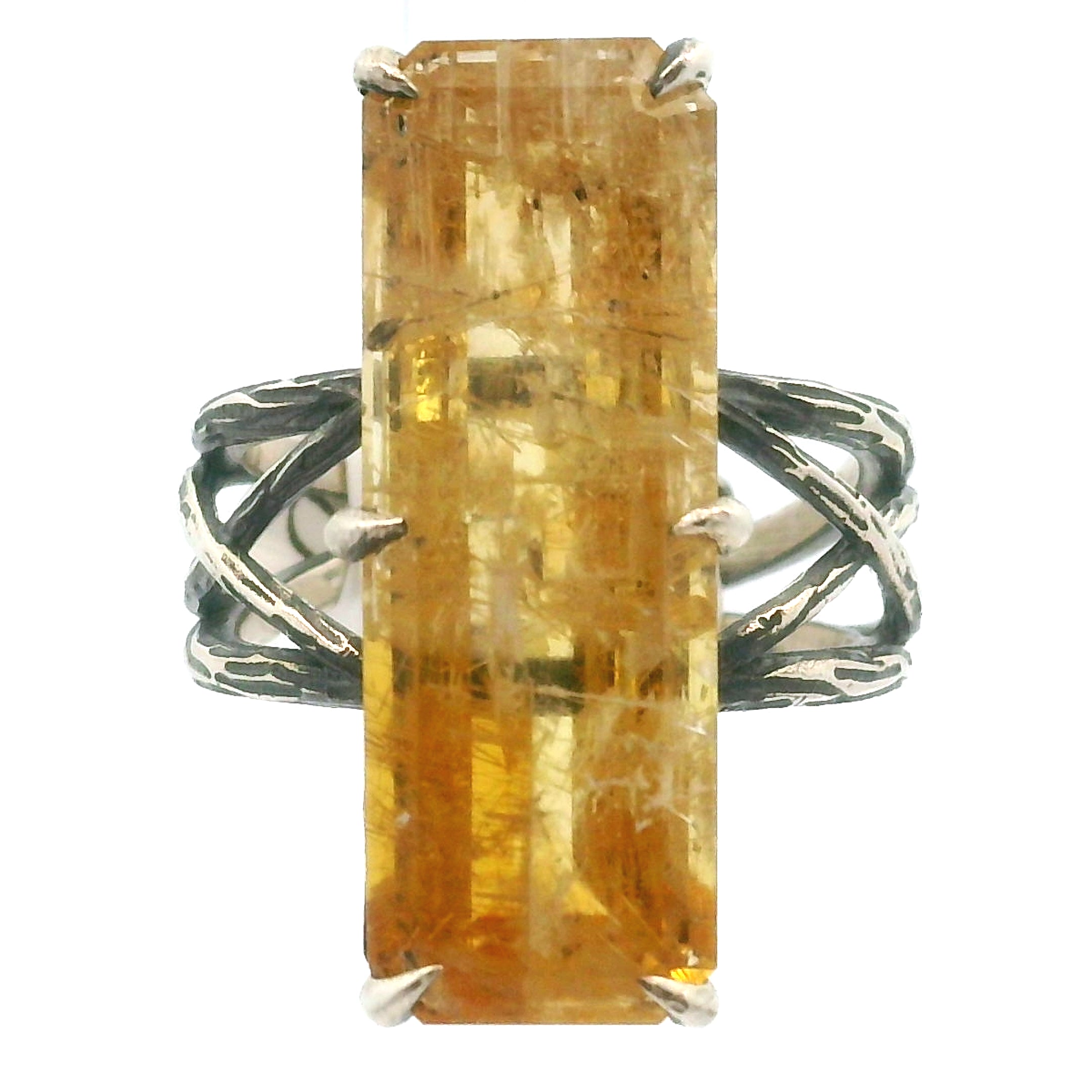 Danburite Faceted Bad Witch Cuff Ring .925 Silver for Connection with Higher Realms, Peace and Self Acceptance