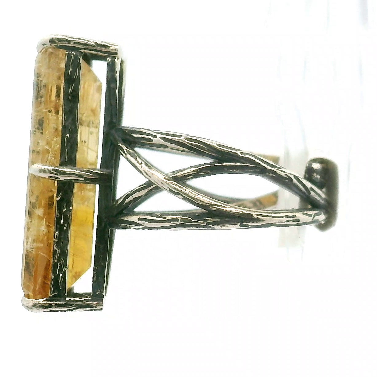 Danburite Faceted Bad Witch Cuff Ring .925 Silver for Connection with Higher Realms, Peace and Self Acceptance