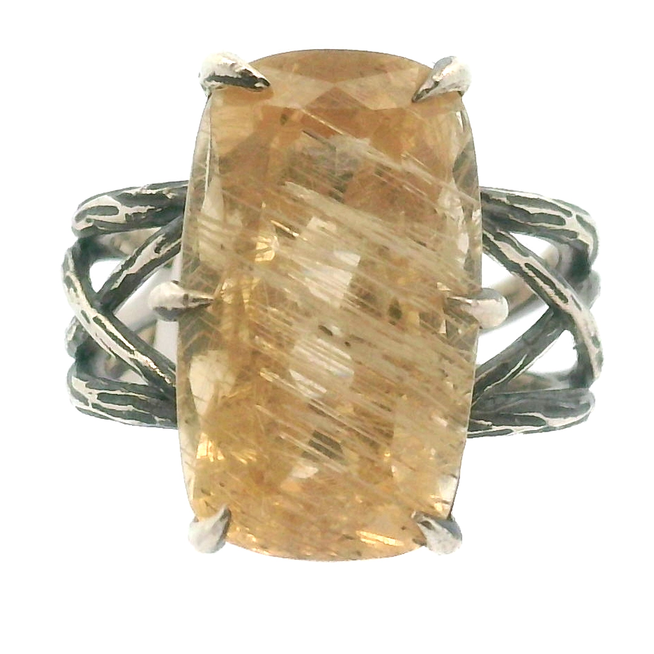 Danburite Faceted Bad Witch Cuff Ring .925 Silver for Connection with Higher Realms, Peace and Self Acceptance