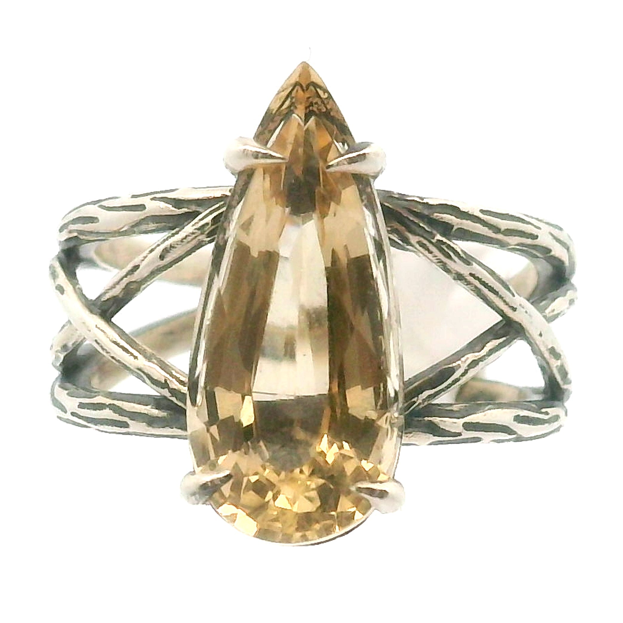 Danburite Faceted Bad Witch Cuff Ring .925 Silver for Connection with Higher Realms, Peace and Self Acceptance