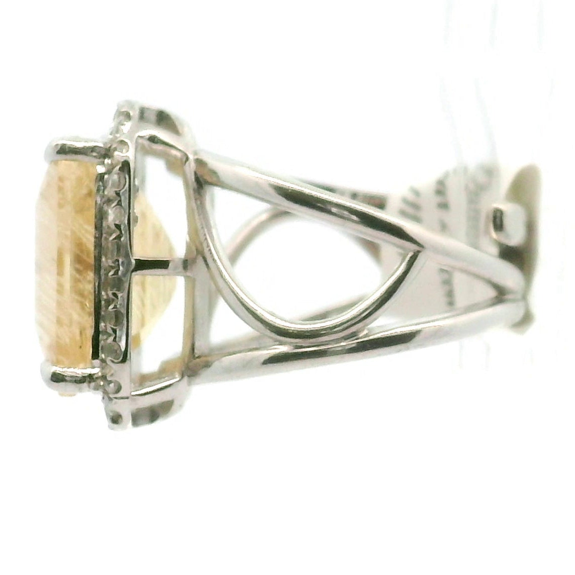Danburite with Zircon Pavé Cuff Ring .925 Silver for Connection with Higher Realms, Peace and Self Acceptance