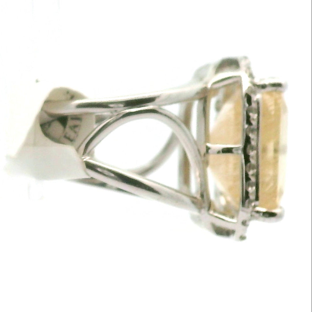 Danburite with Zircon Pavé Cuff Ring .925 Silver for Connection with Higher Realms, Peace and Self Acceptance