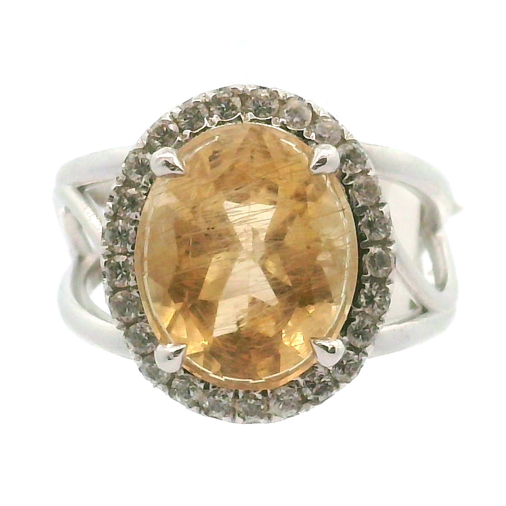 Danburite with Zircon Pavé Cuff Ring .925 Silver for Connection with Higher Realms, Peace and Self Acceptance