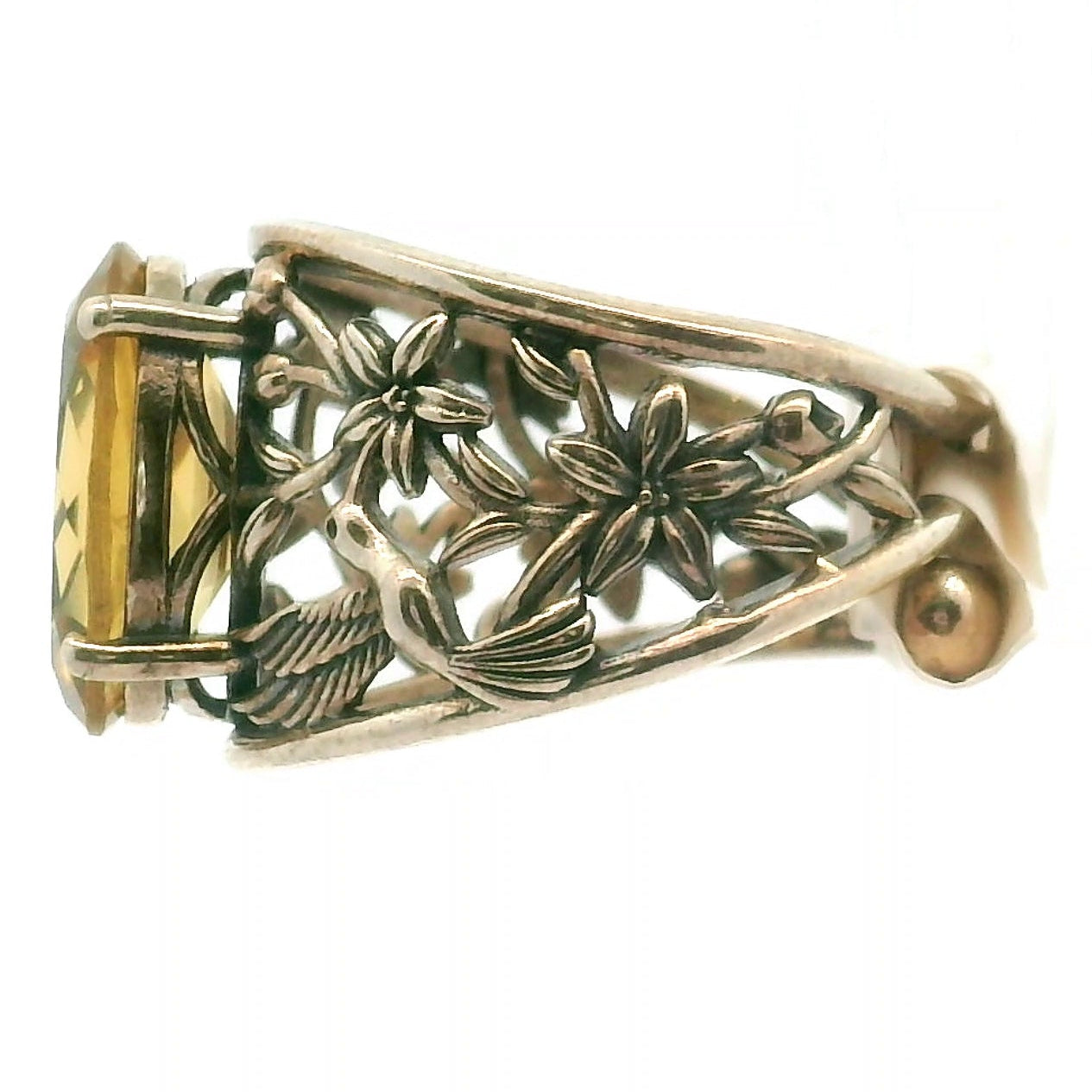 Hummingbird Cuff Ring .925 Silver for Abundance, Good Luck and Positivity