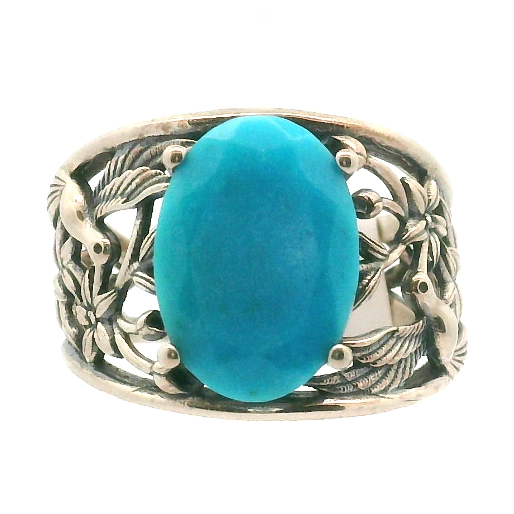 Hummingbird Cuff Ring .925 Silver for Abundance, Good Luck and Positivity