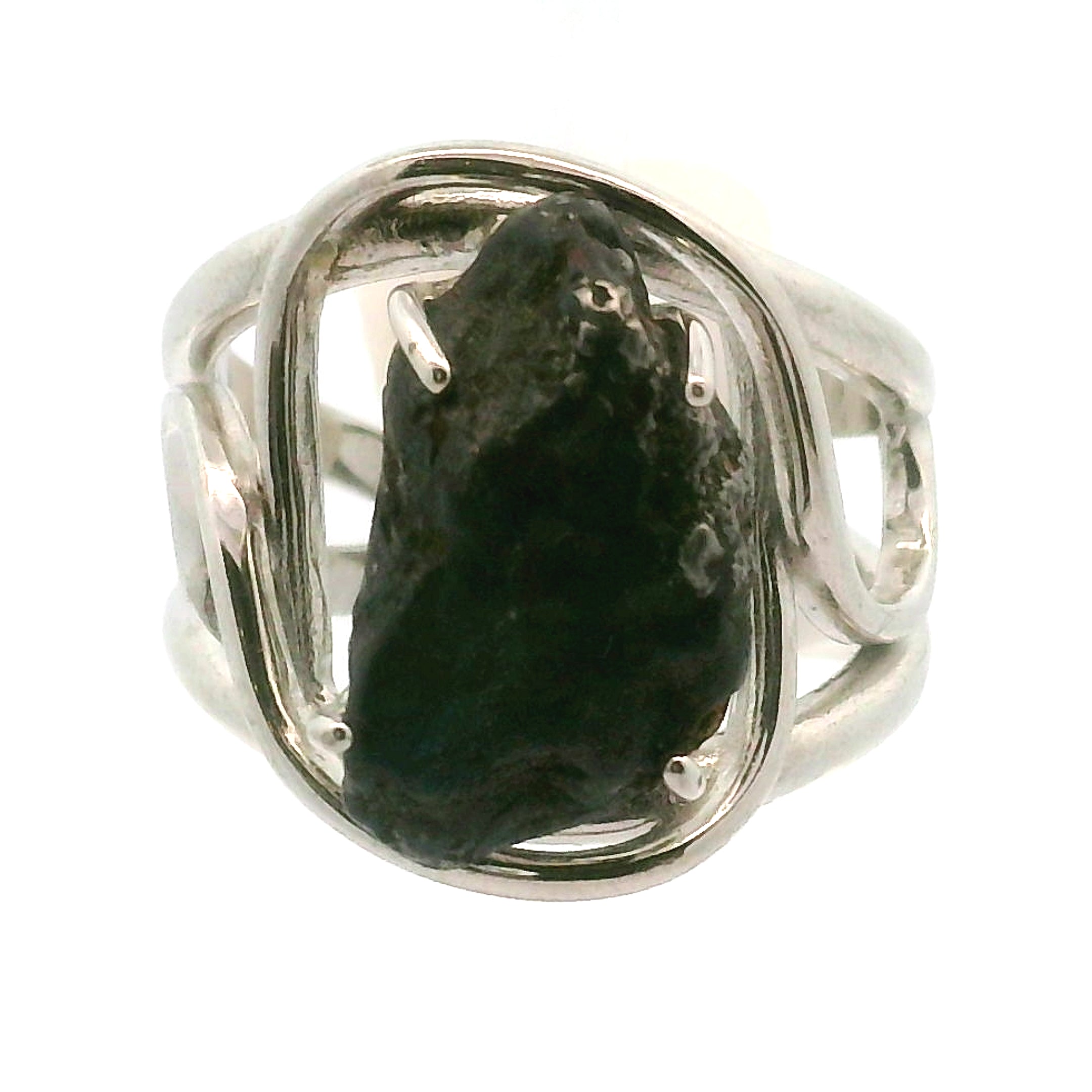 Campo del Cielo Meteorite Cuff Ring Adjustable Ring .925 Silver for Spiritual Awakening and Multidimensional Awareness