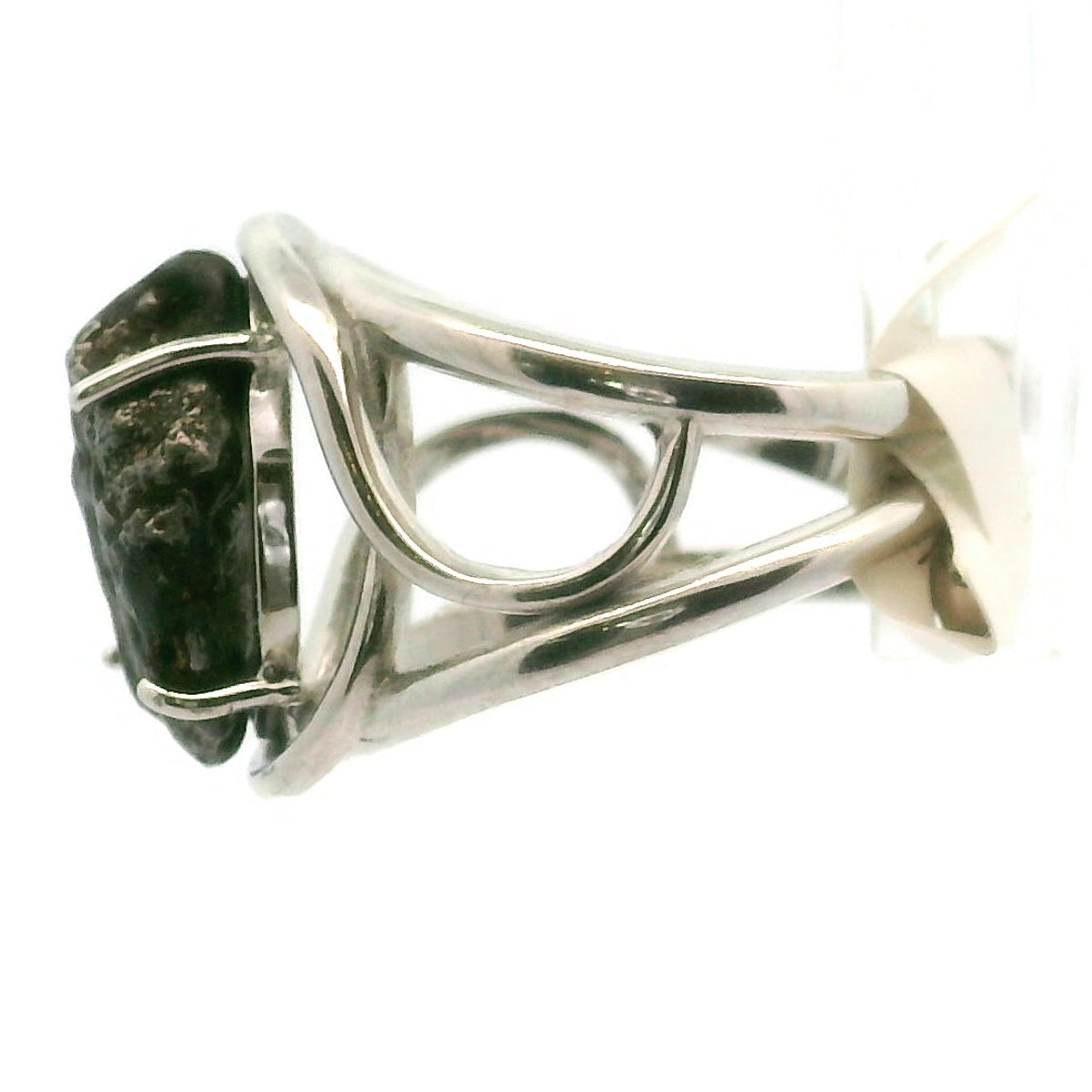 Campo del Cielo Meteorite Cuff Ring Adjustable Ring .925 Silver for Spiritual Awakening and Multidimensional Awareness