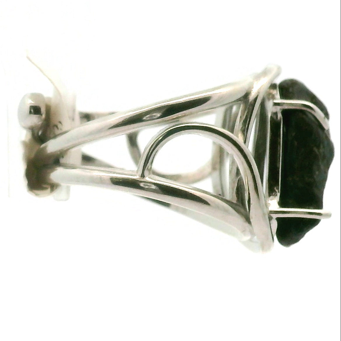 Campo del Cielo Meteorite Cuff Ring Adjustable Ring .925 Silver for Spiritual Awakening and Multidimensional Awareness
