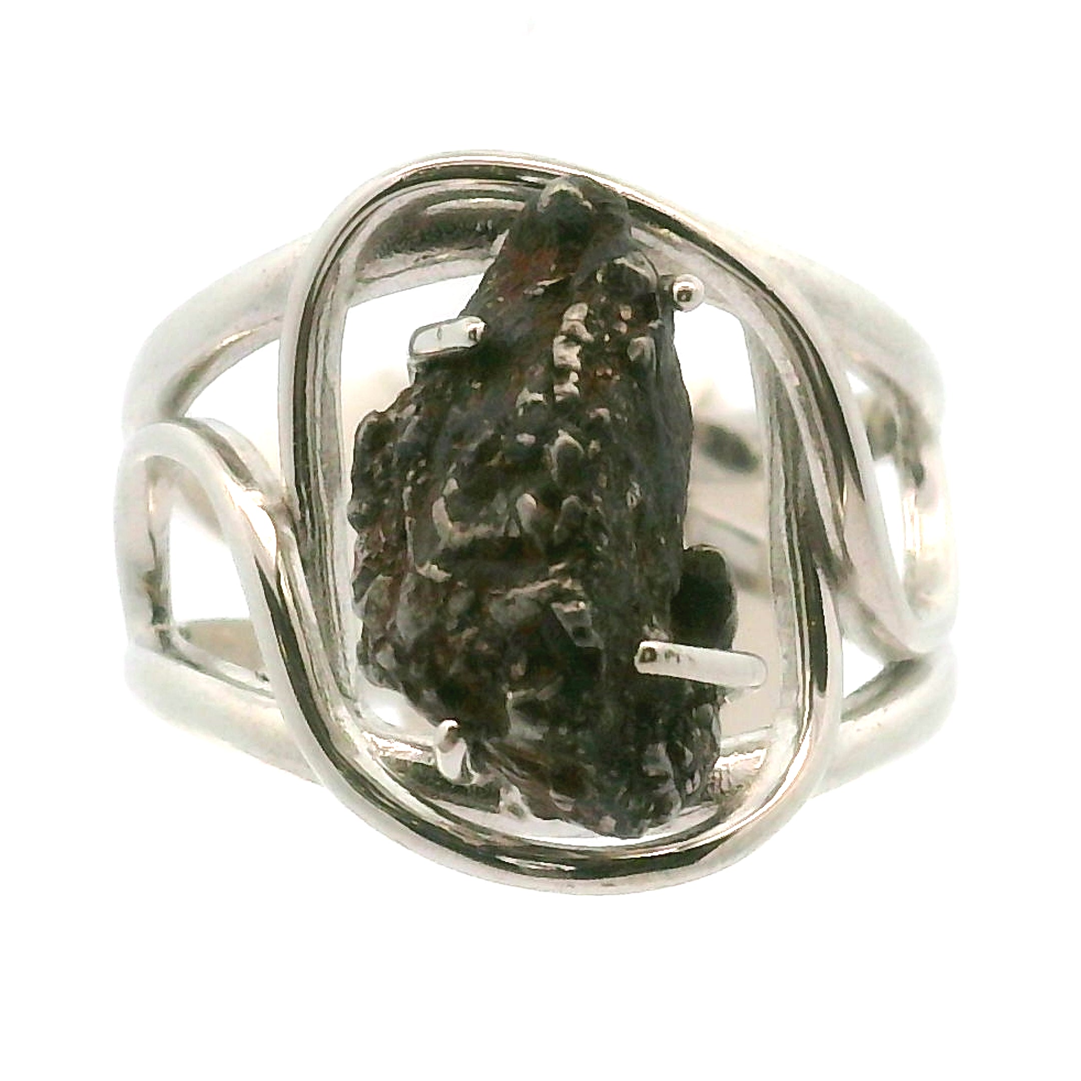 Campo del Cielo Meteorite Cuff Ring Adjustable Ring .925 Silver for Spiritual Awakening and Multidimensional Awareness