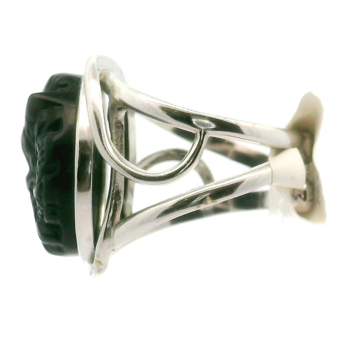 Dragon Rainbow Obsidian Cuff Ring .925 Silver for Hope, Peace and Shadow Work