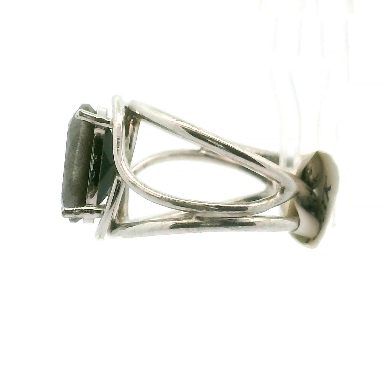 Faceted Obsidian Cuff Ring .925 Silver for Shadow Work and Grounding
