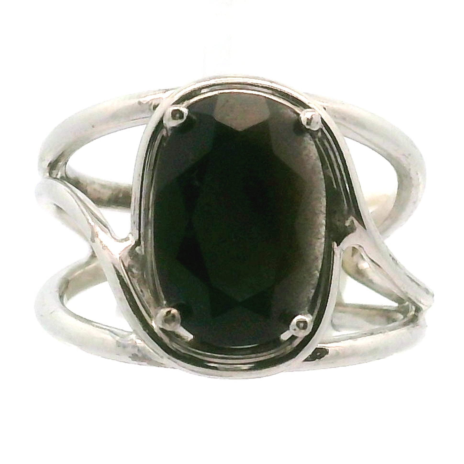 Faceted Obsidian Cuff Ring .925 Silver for Shadow Work and Grounding