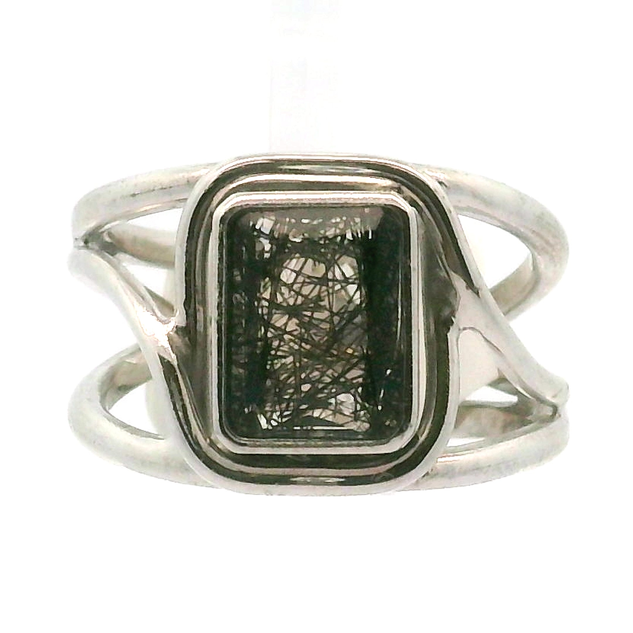 Black Rutilated Quartz Cuff Ring.925 Silver for Amplification and Protection