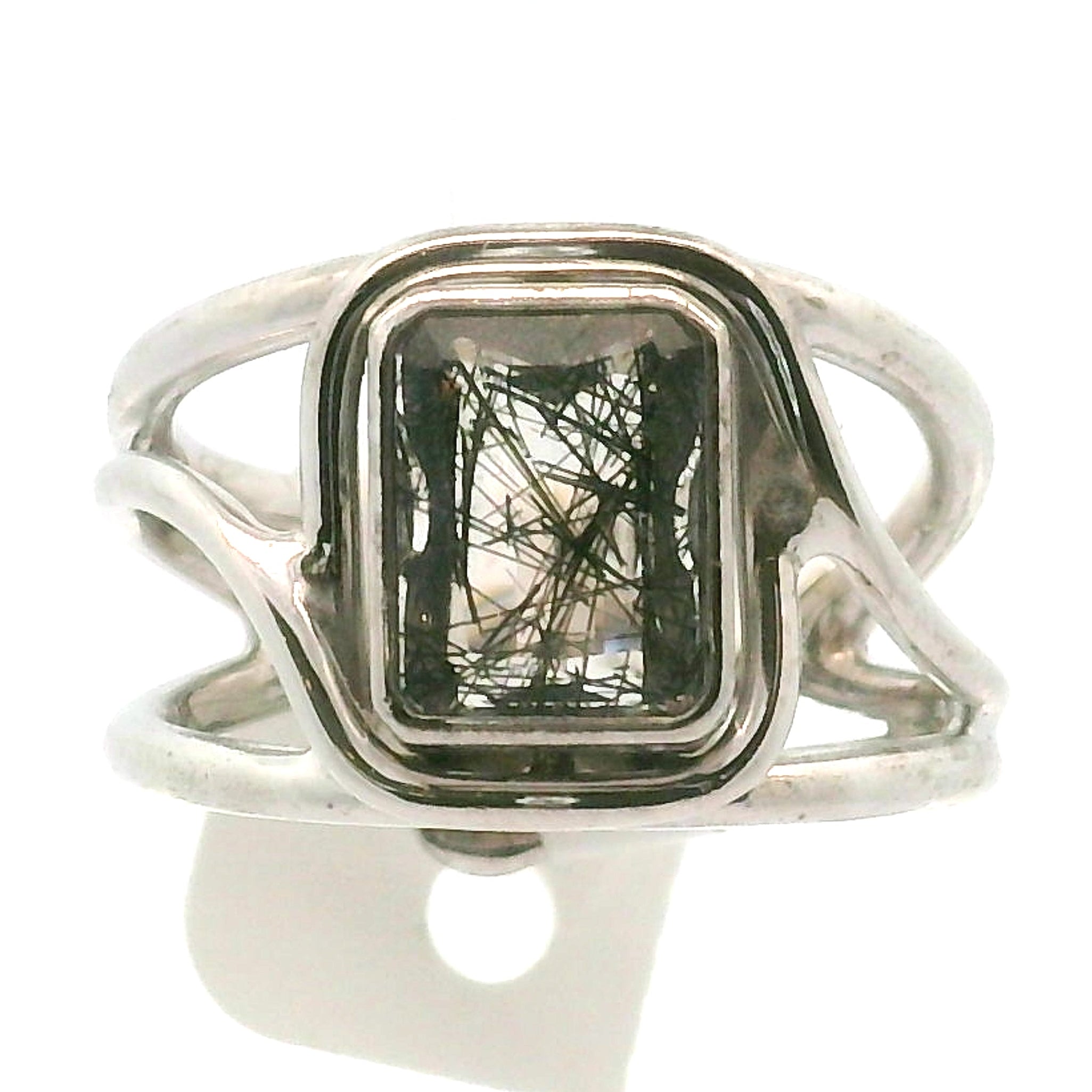 Black Rutilated Quartz Cuff Ring.925 Silver for Amplification and Protection