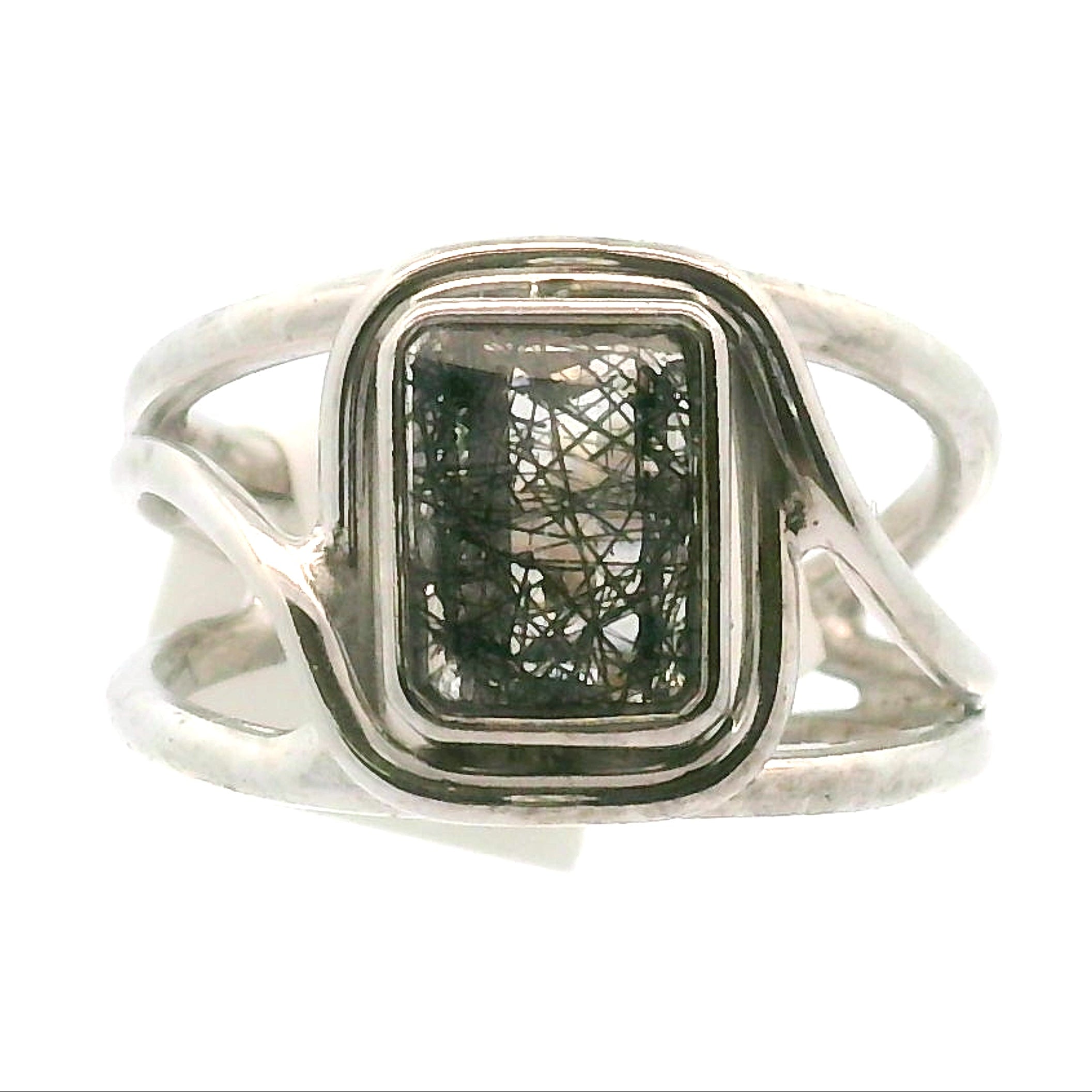 Black Rutilated Quartz Cuff Ring.925 Silver for Amplification and Protection