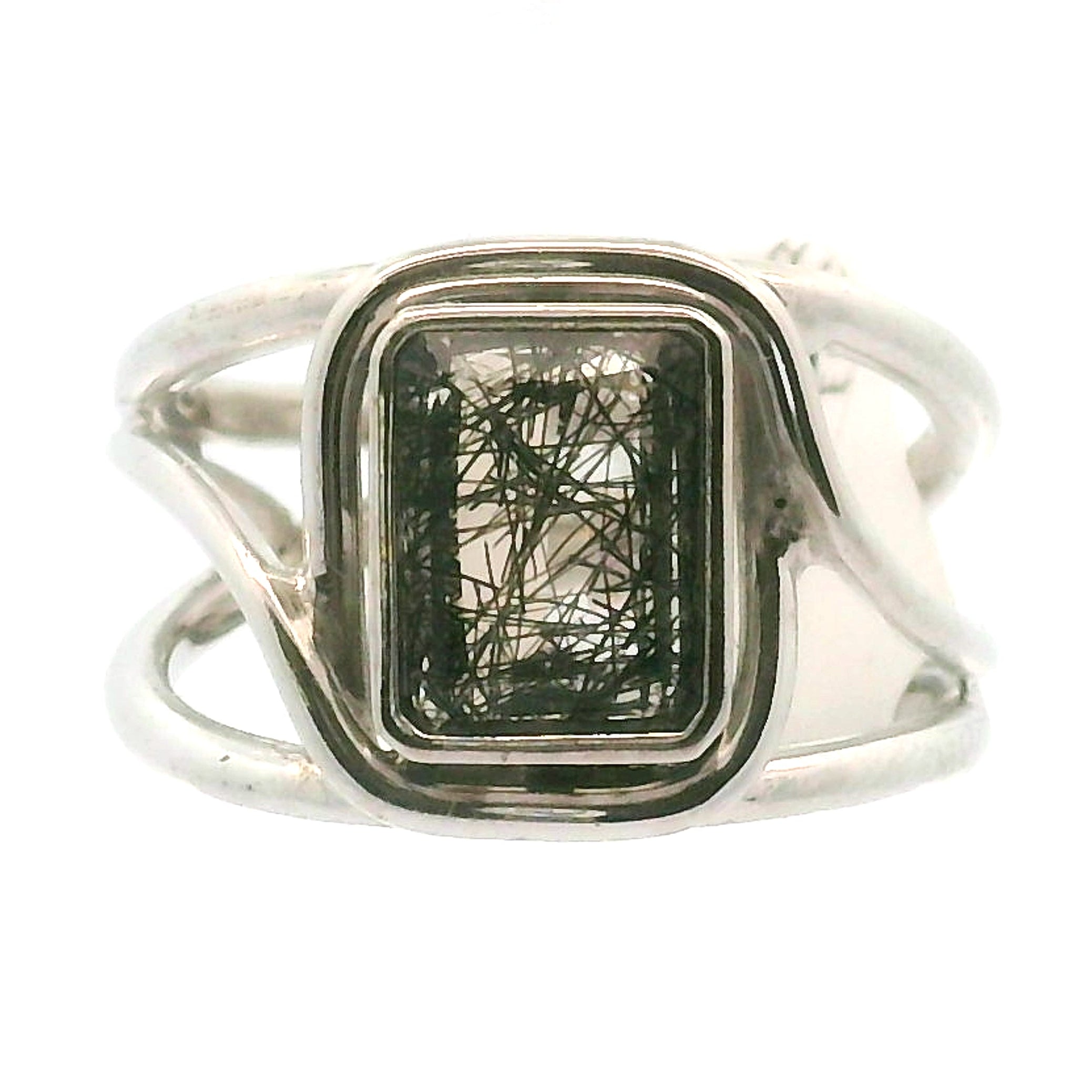 Black Rutilated Quartz Cuff Ring.925 Silver for Amplification and Protection