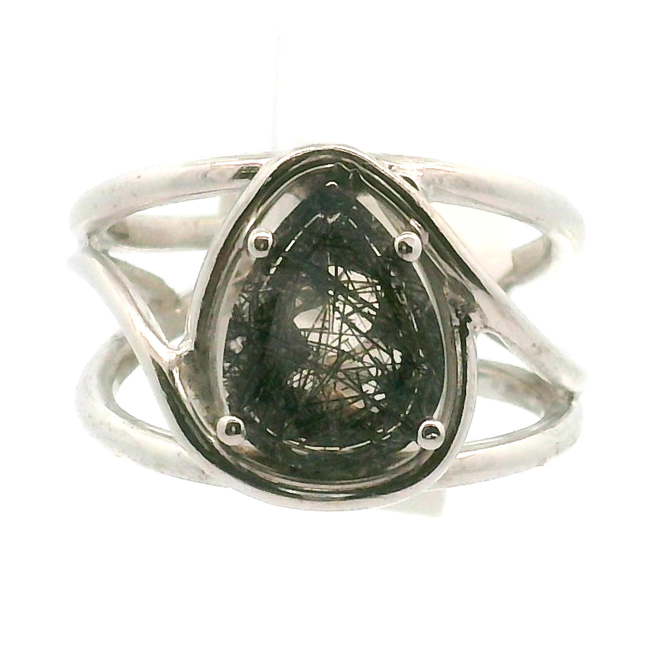 Black Rutilated Quartz Cuff Ring.925 Silver for Amplification and Protection