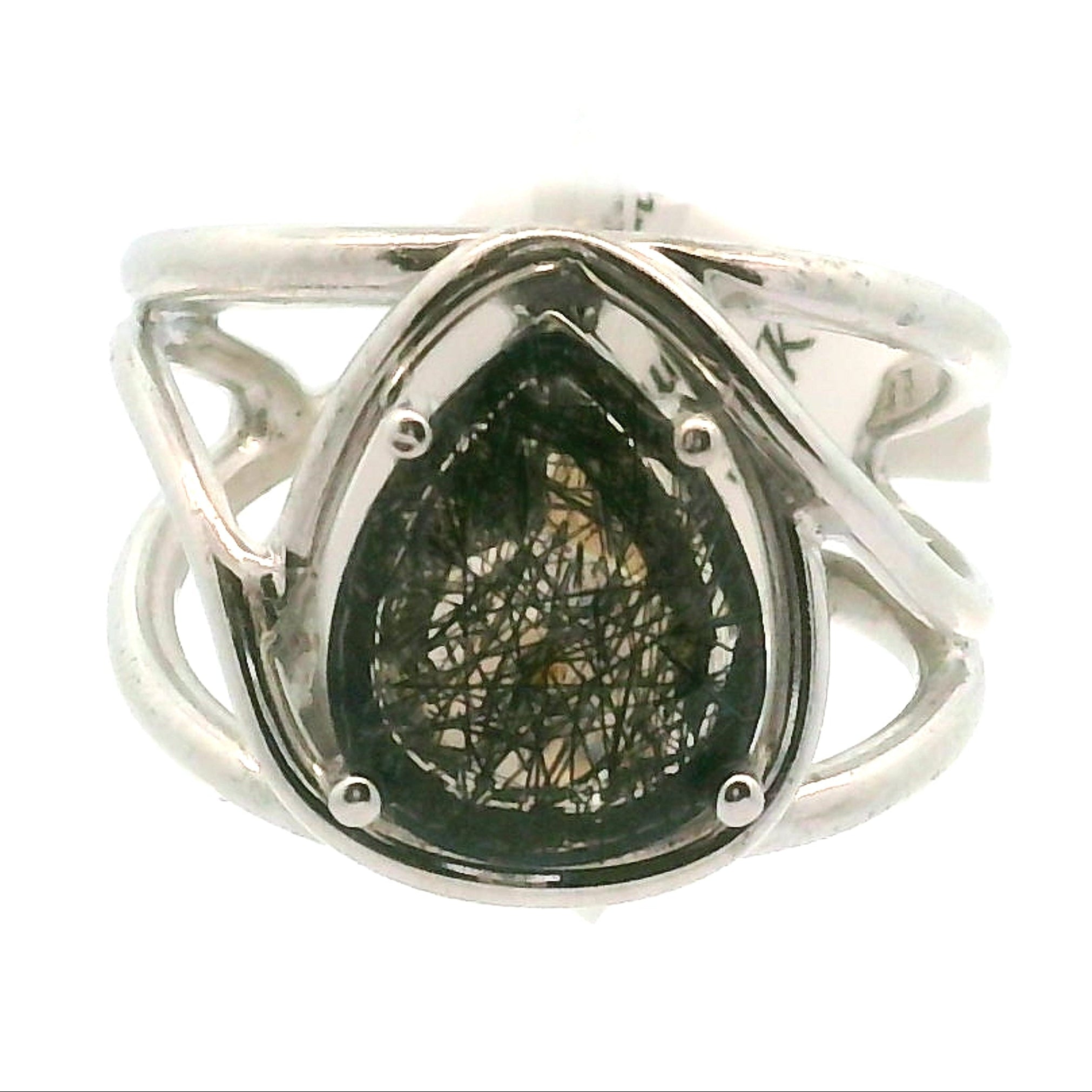 Black Rutilated Quartz Cuff Ring.925 Silver for Amplification and Protection
