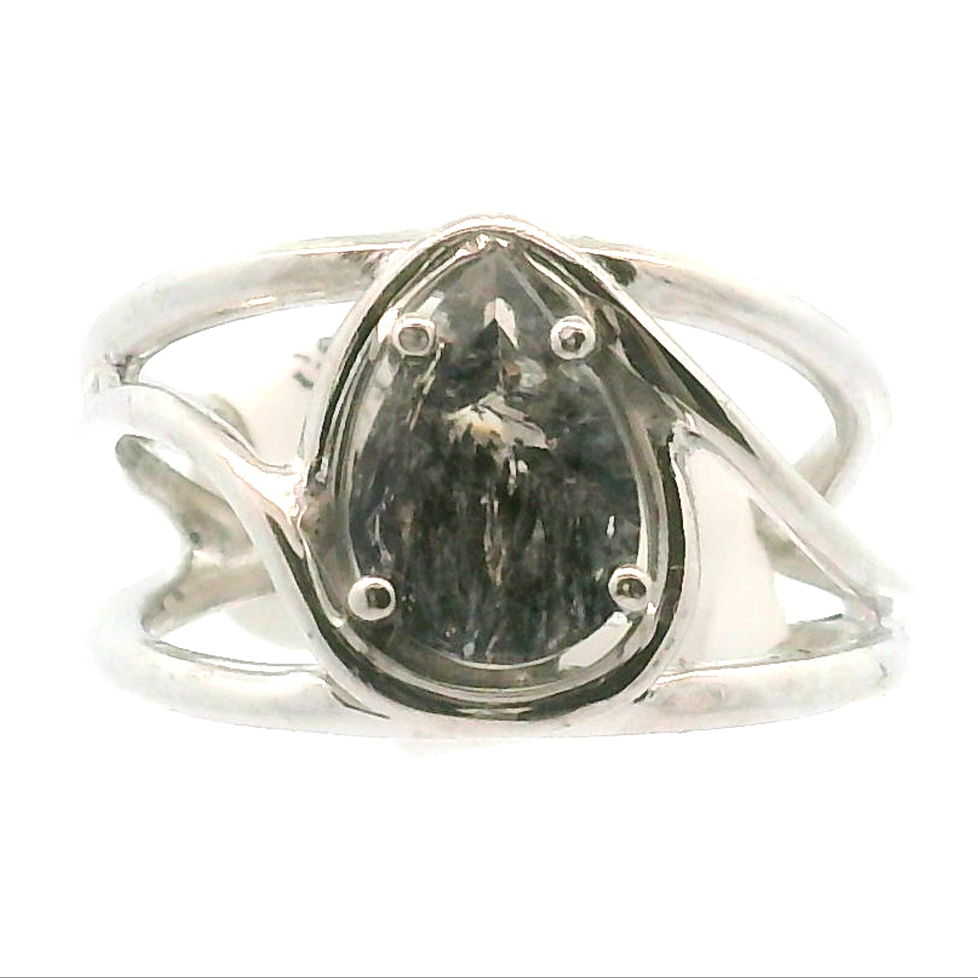 Black Rutilated Quartz Cuff Ring.925 Silver for Amplification and Protection