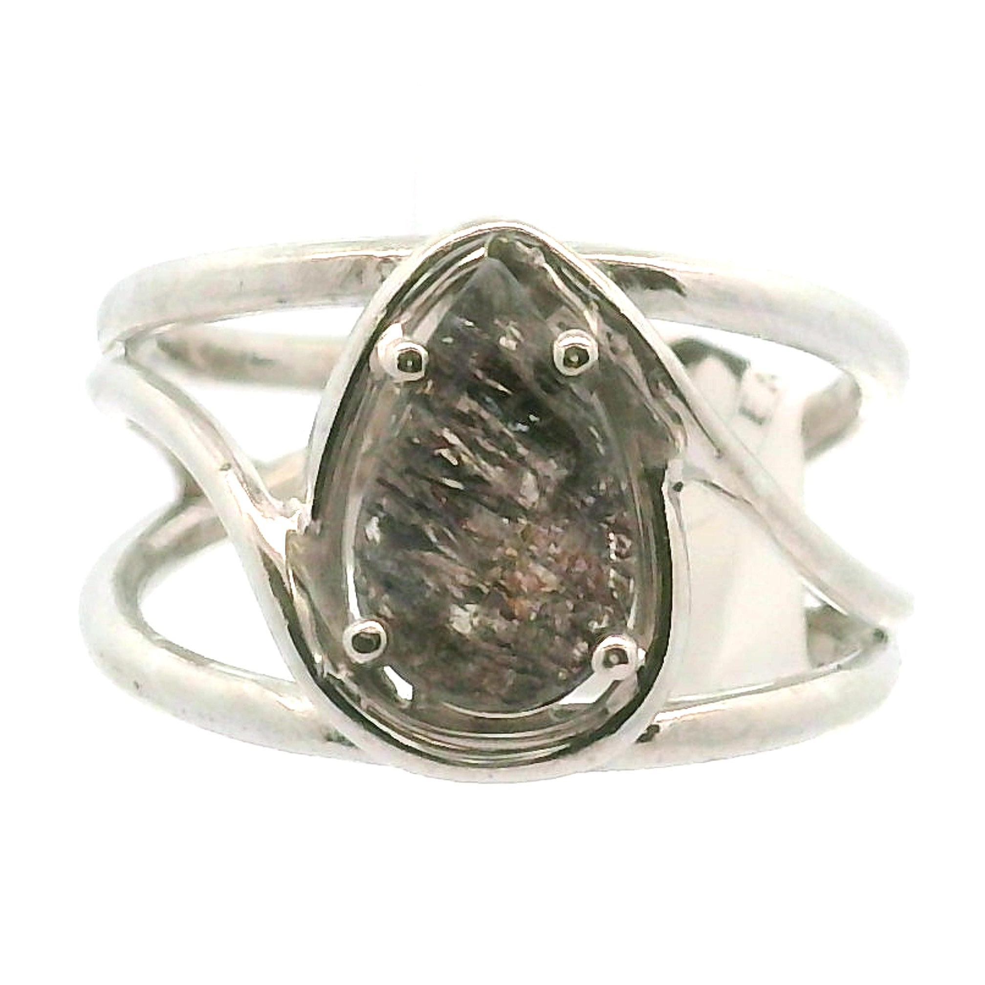 Black Rutilated Quartz Cuff Ring.925 Silver for Amplification and Protection