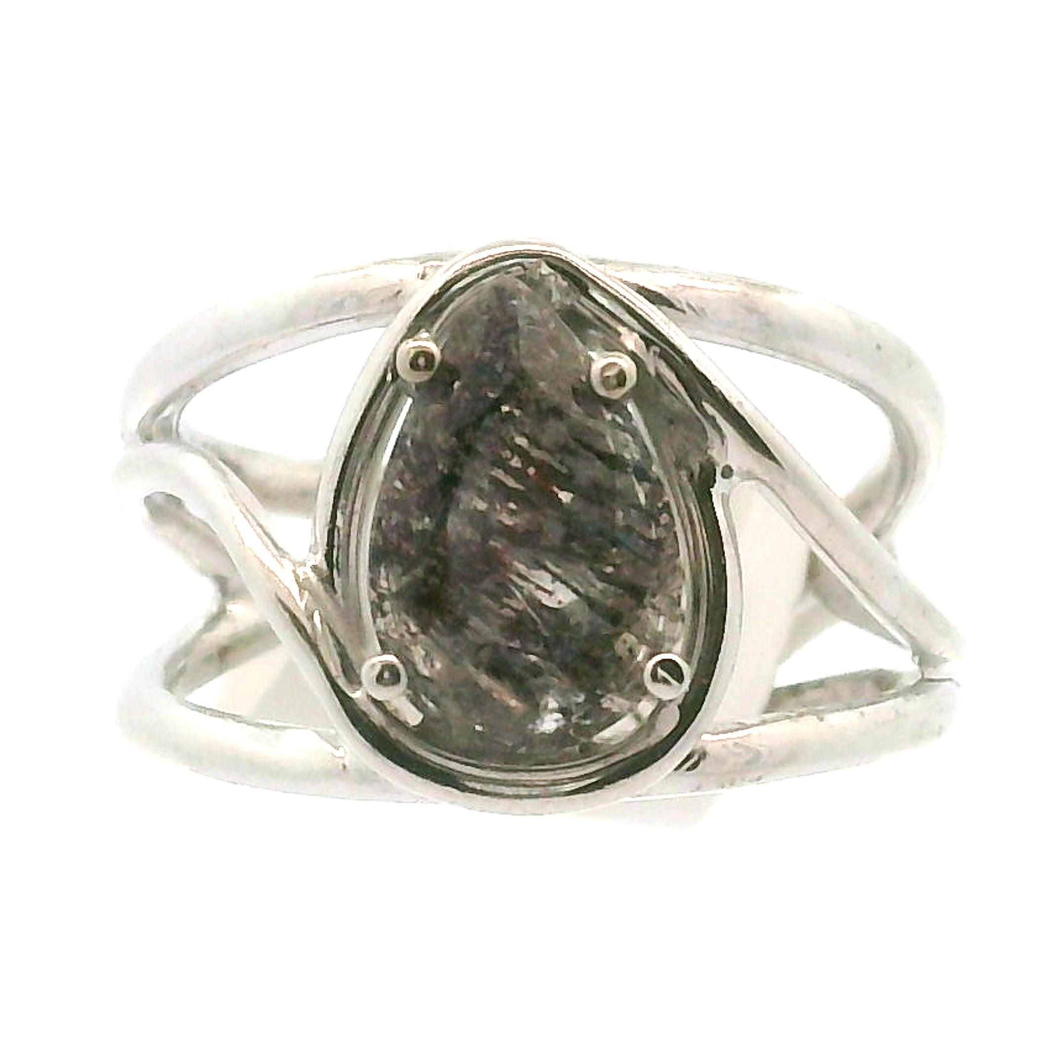 Black Rutilated Quartz Cuff Ring.925 Silver for Amplification and Protection