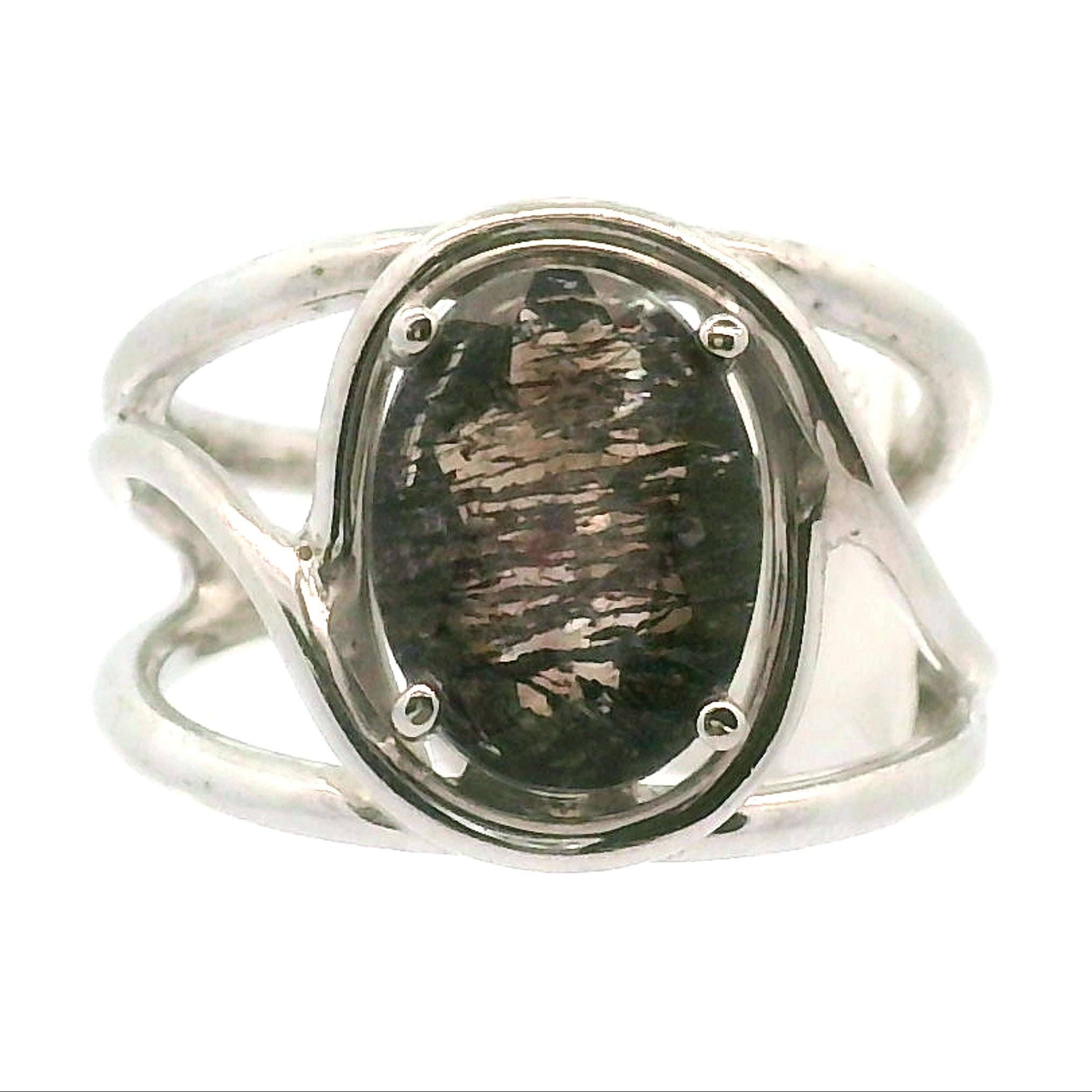 Black Rutilated Quartz Cuff Ring.925 Silver for Amplification and Protection
