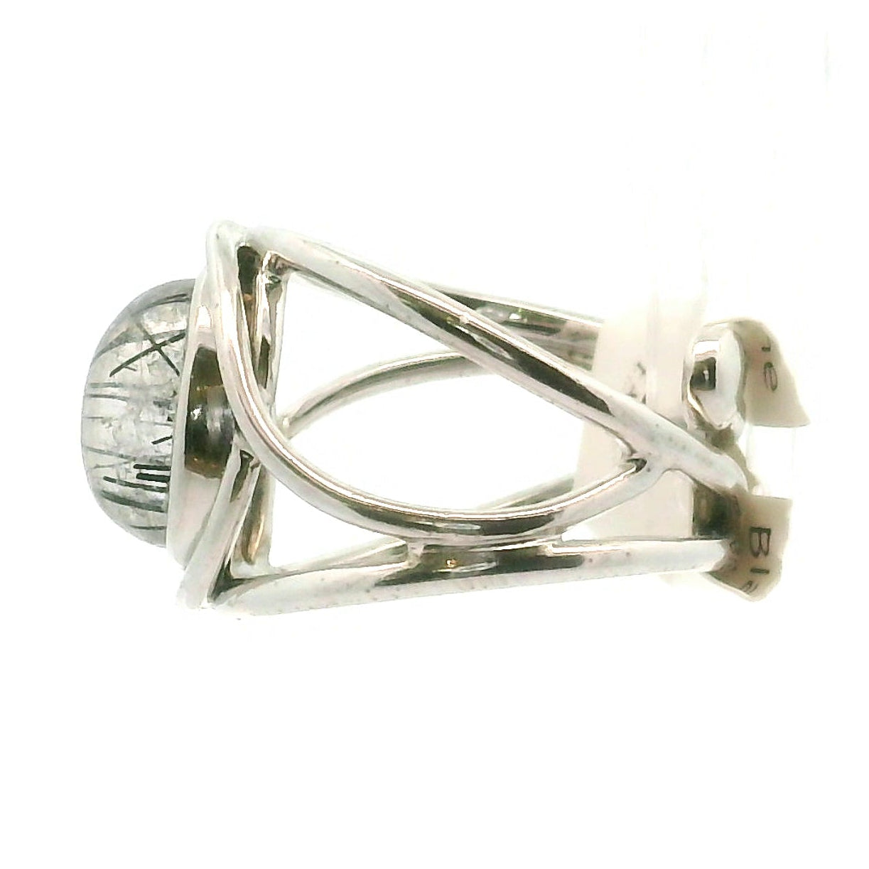 Black Tourmaline in Quartz Midi Cuff Ring .925 Sterling Silver for Powerful Protection and Aura Cleansing