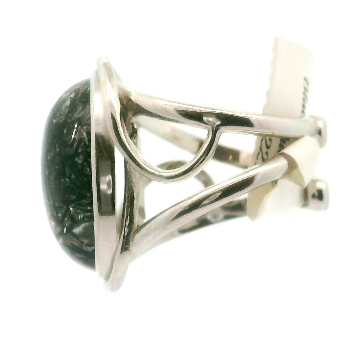Black Tourmaline in Quartz Cuff Ring .925 Sterling Silver for Powerful Protection and Aura Cleansing
