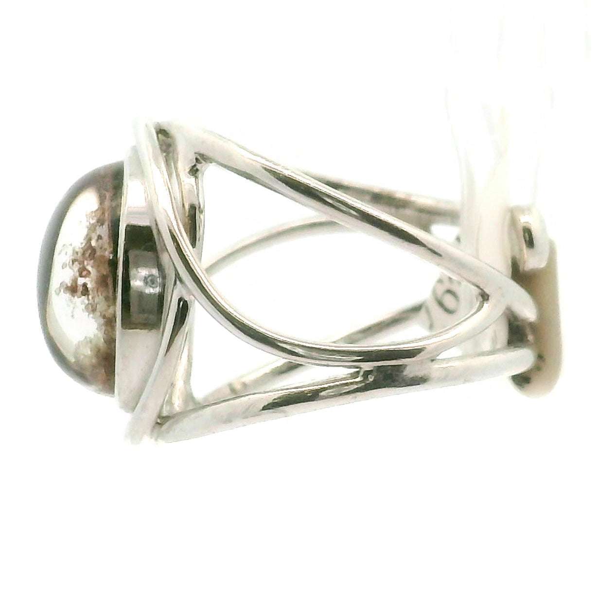 Hematite in Quartz Cuff Ring .925 Sterling Silver for Confidence, Vitality and Grounding