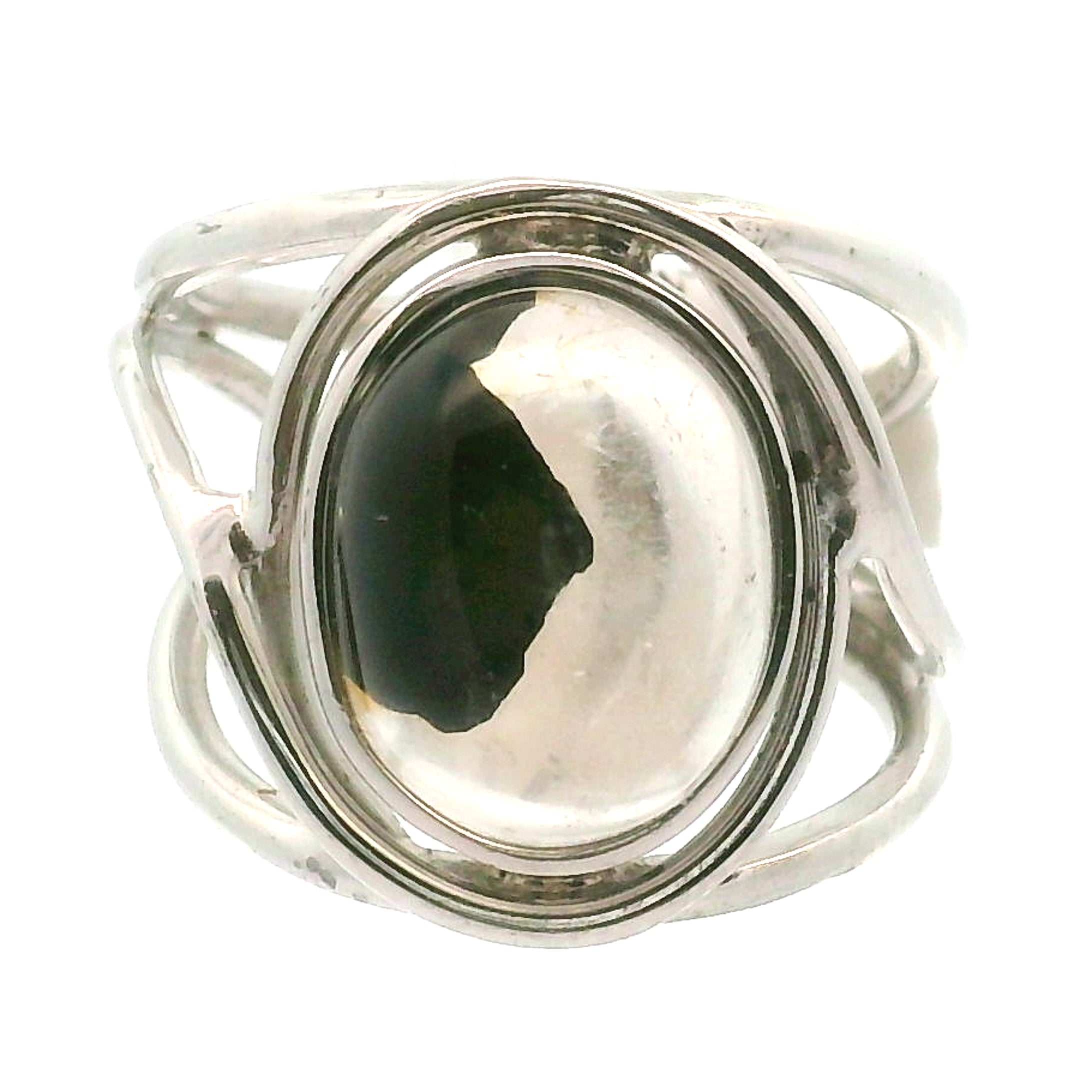 Hematite in Quartz Cuff Ring .925 Sterling Silver for Confidence, Vitality and Grounding