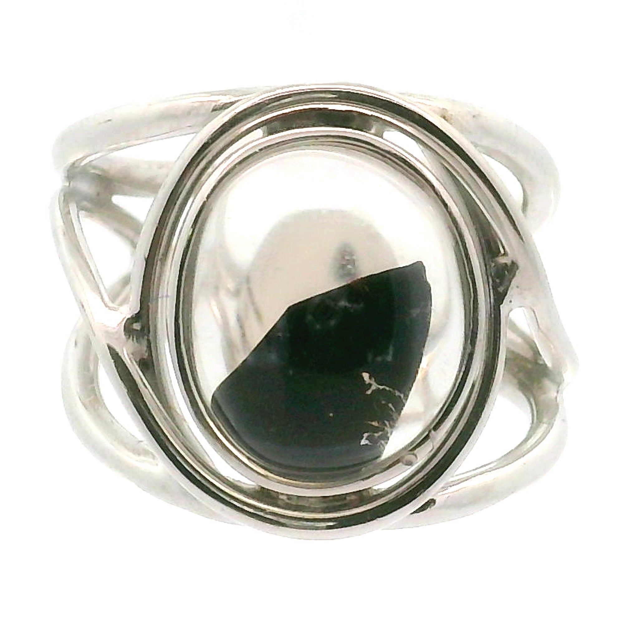 Hematite in Quartz Cuff Ring .925 Sterling Silver for Confidence, Vitality and Grounding