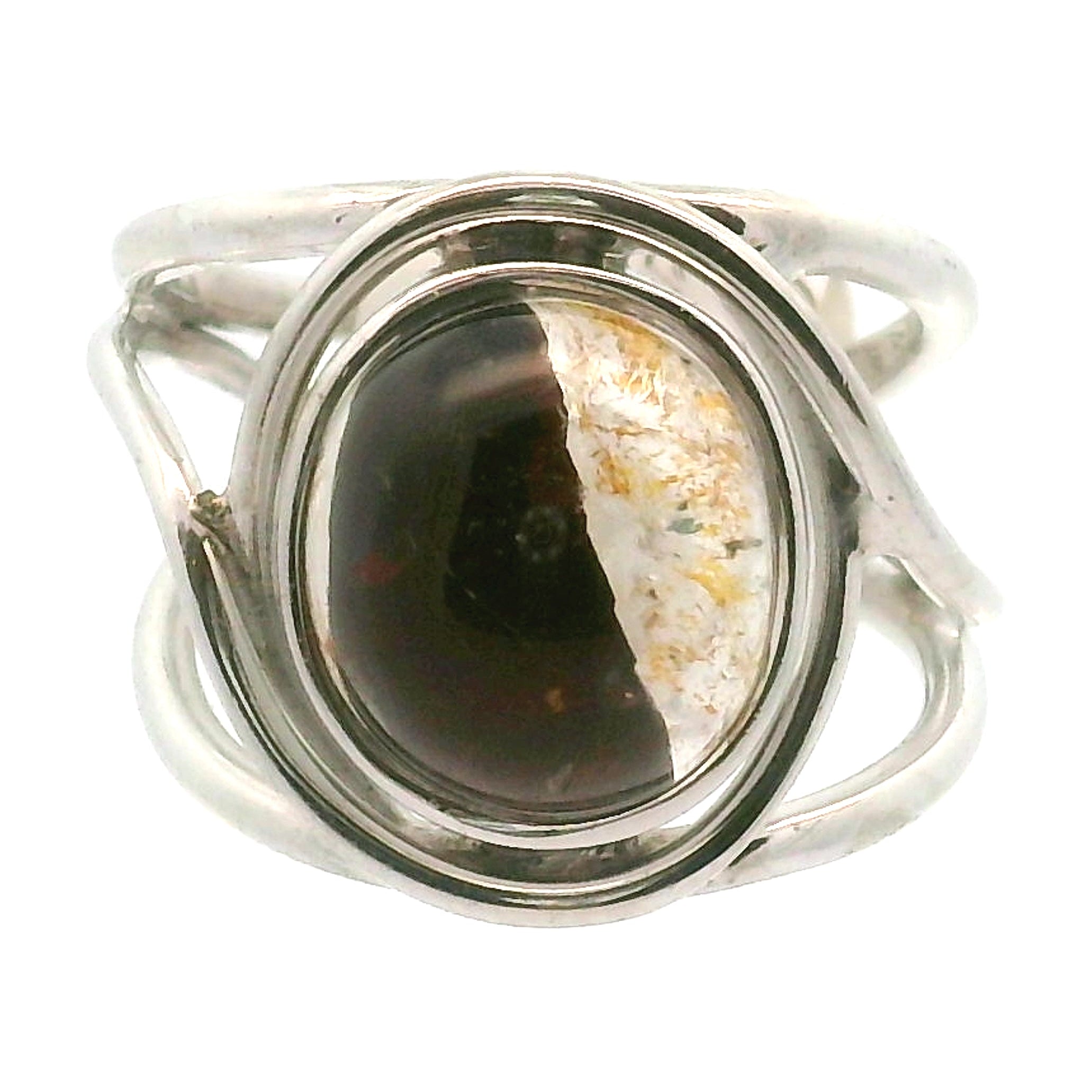 Hematite in Quartz Cuff Ring .925 Sterling Silver for Confidence, Vitality and Grounding