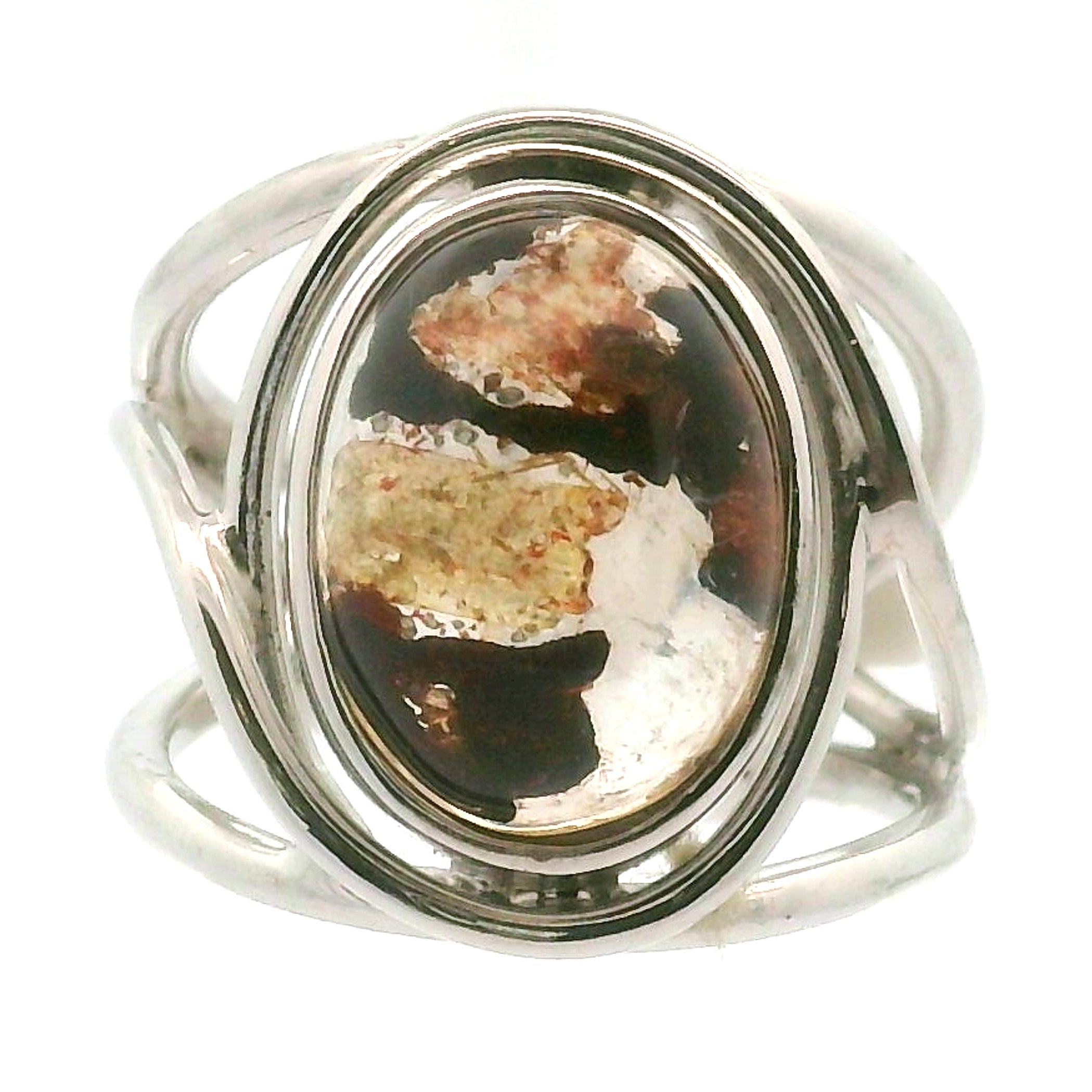 Hematite in Quartz Cuff Ring .925 Sterling Silver for Confidence, Vitality and Grounding