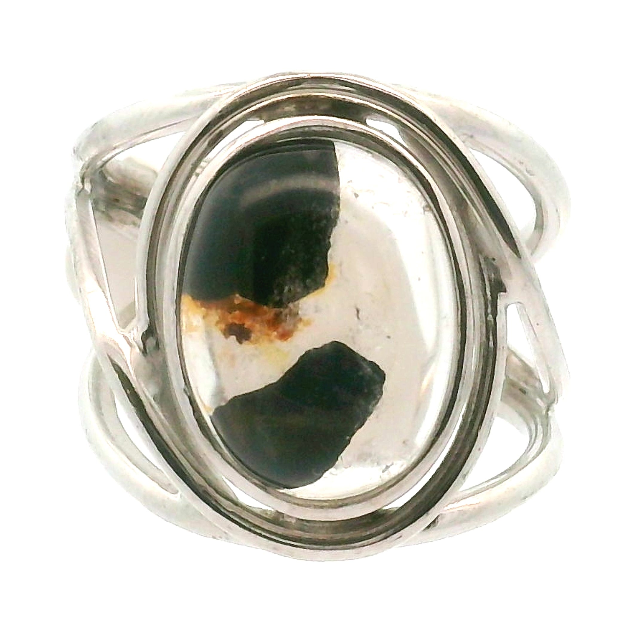 Hematite in Quartz Cuff Ring .925 Sterling Silver for Confidence, Vitality and Grounding