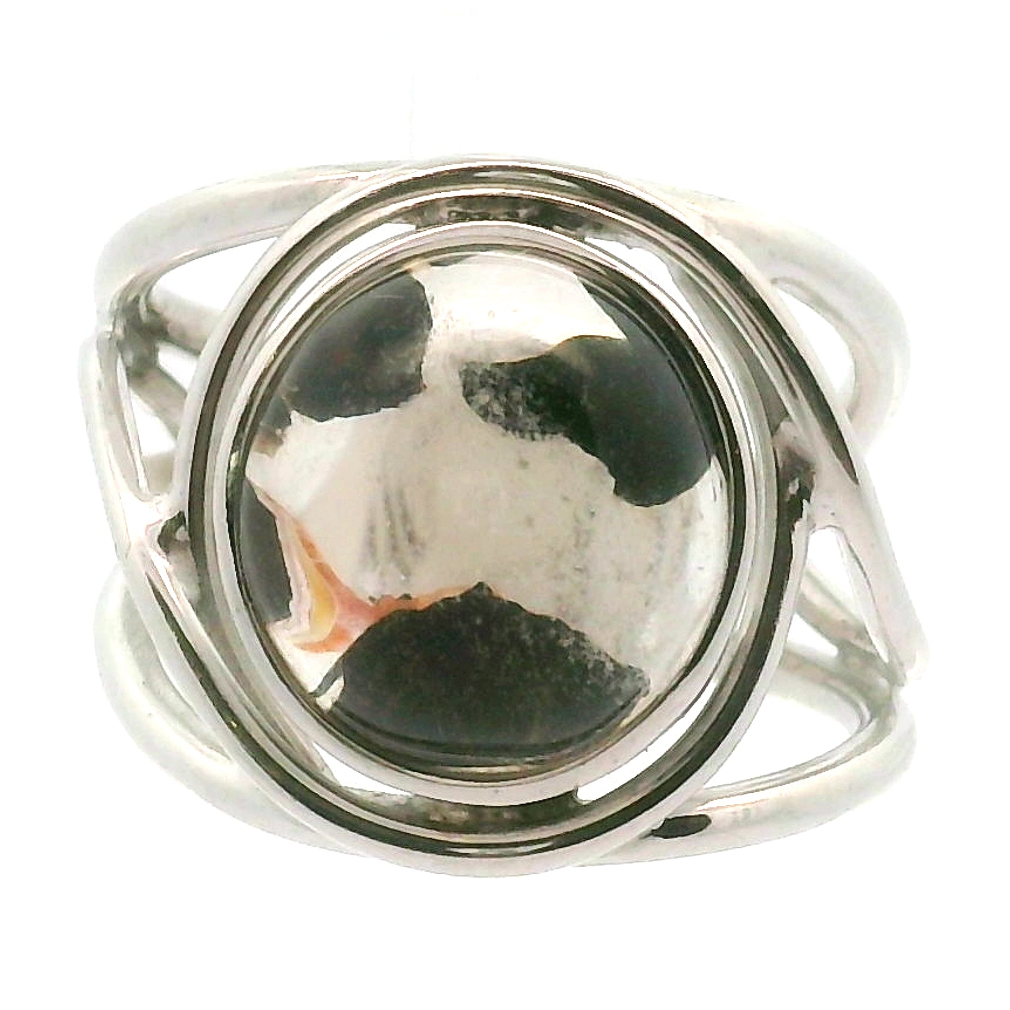 Hematite in Quartz Cuff Ring .925 Sterling Silver for Confidence, Vitality and Grounding