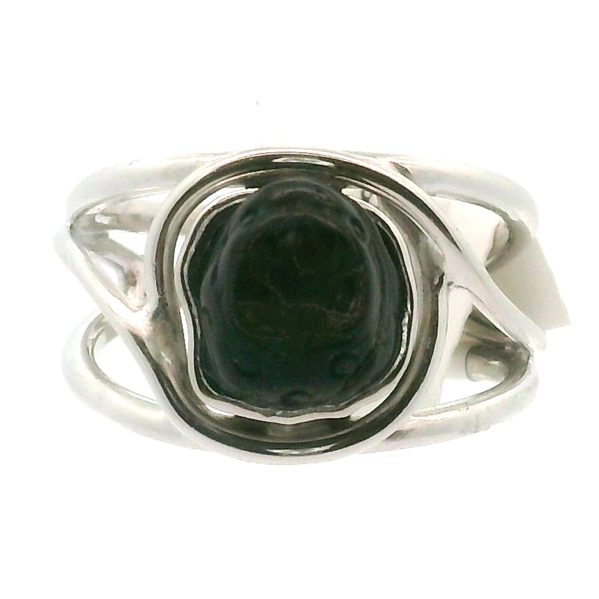 Hypersthene Mini Money Toad Cuff Ring .925 Silver for Calm, Magic and Improved Manifestation