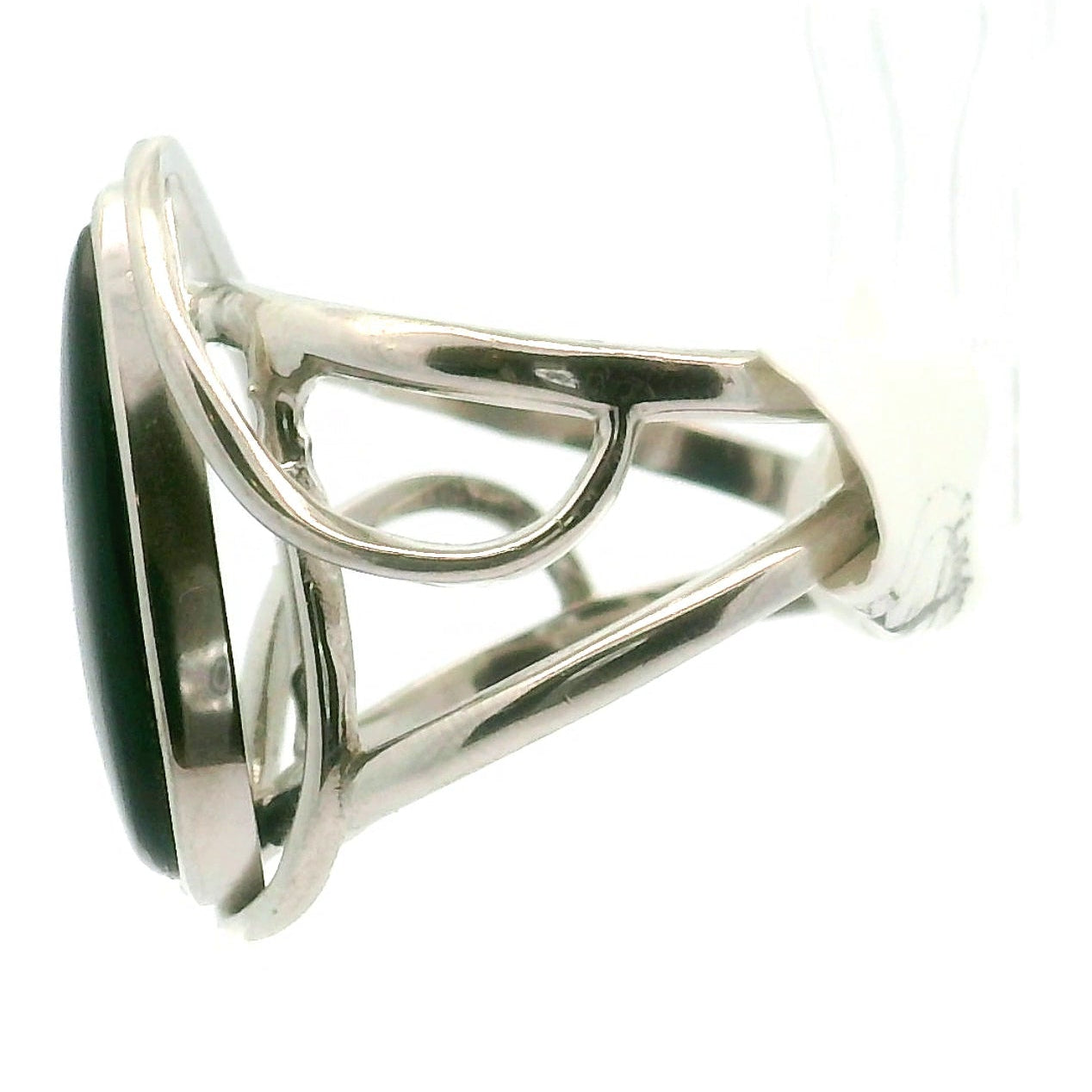 Black Onyx Cuff Ring 925 Silver for Strength, Willpower and Self-Mastery