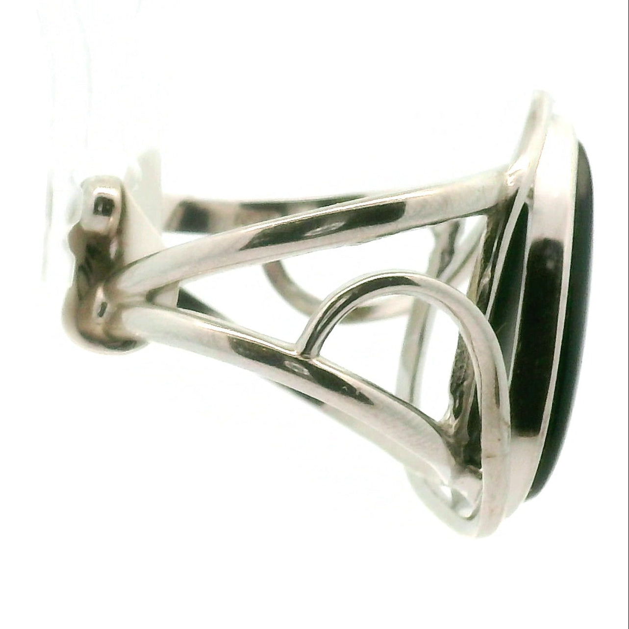 Black Onyx Cuff Ring 925 Silver for Strength, Willpower and Self-Mastery
