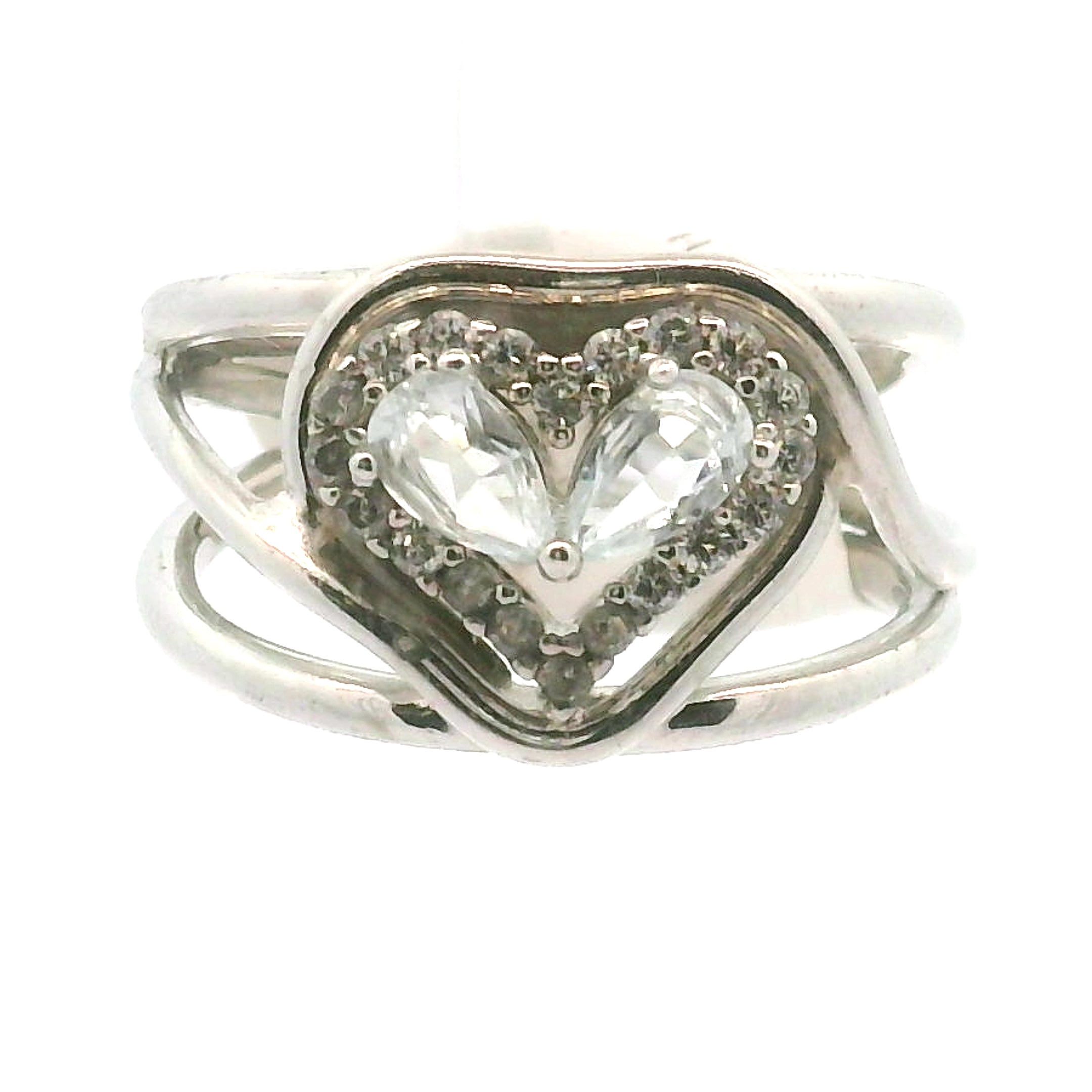 White Topaz Heart Cuff Ring .925 Silver for Health, Protection, Amplifying Intentions & Accelerating Manifestations
