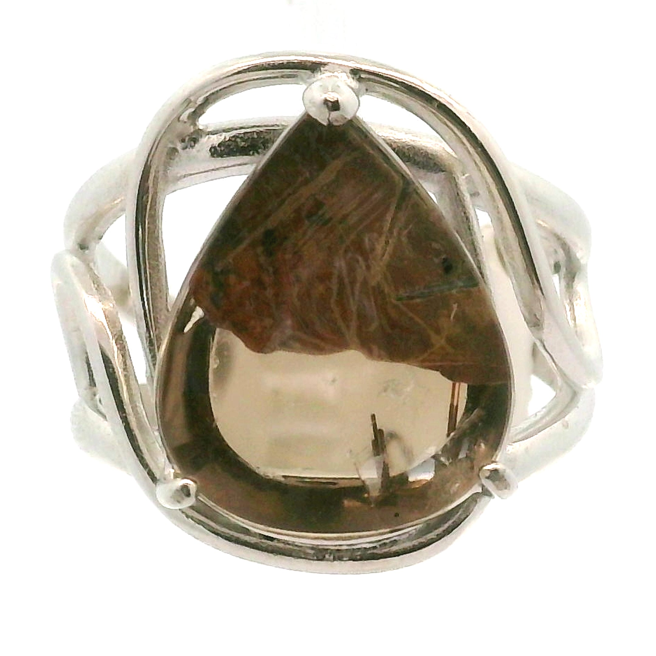 Smoky Quartz with Hematite Cuff Ring .925 Sterling Sliver for Grounding and Protection